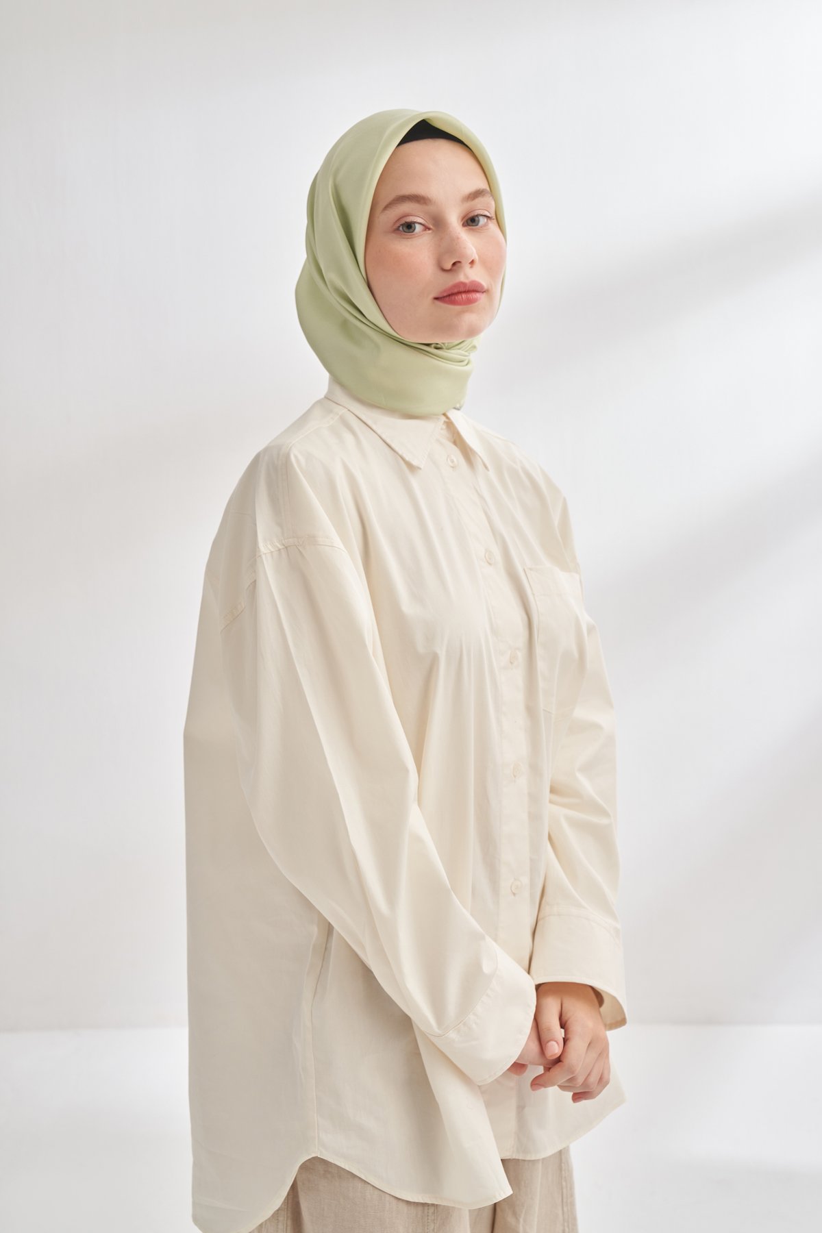 PREMIUM TWILL İPEK EŞARP - KETEN YEŞİLİ