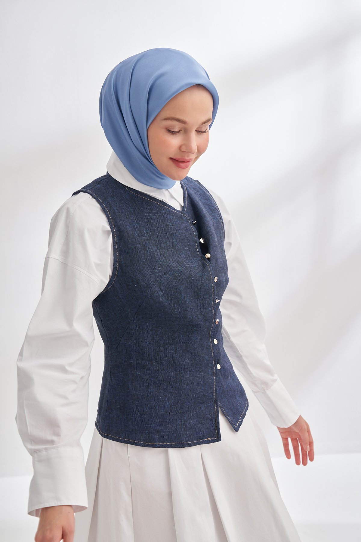 PREMIUM TWILL İPEK EŞARP - KOT MAVİSİ