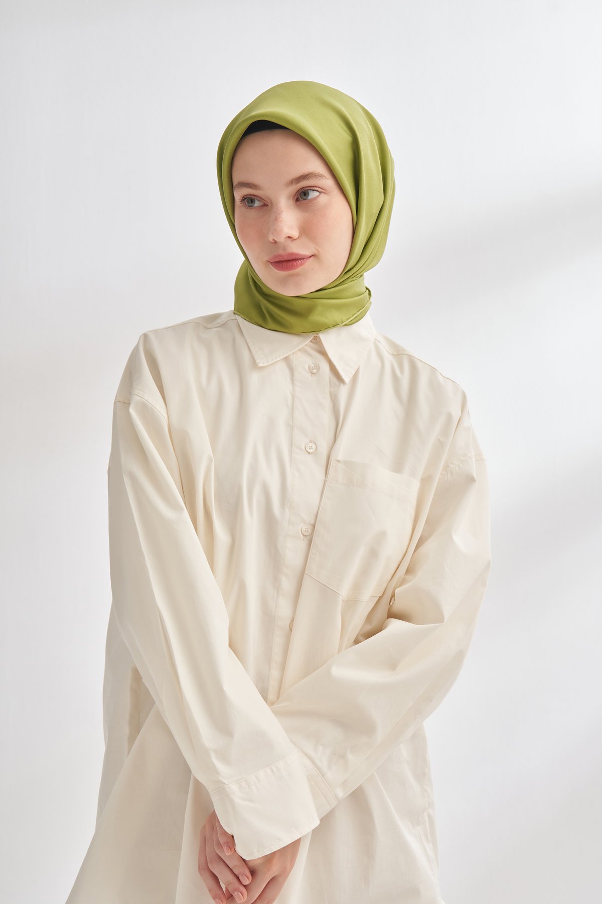 PREMIUM TWILL İPEK EŞARP - YAĞ YEŞİLİ