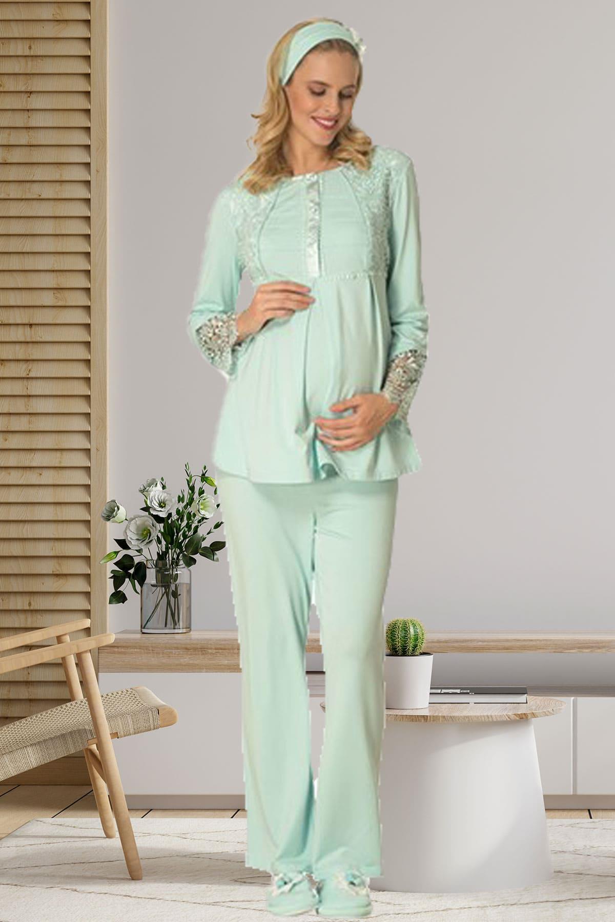 By Mecit 1716 Dantelli Lohusa Pijama Takımı