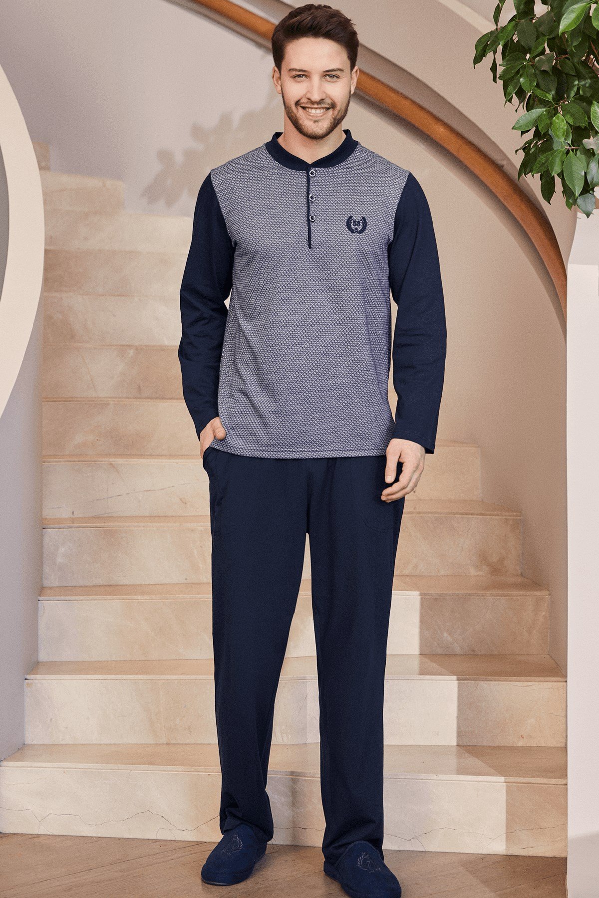 By Mecit 2751 Jakarlı Büyük Beden Erkek Pijama Takımı