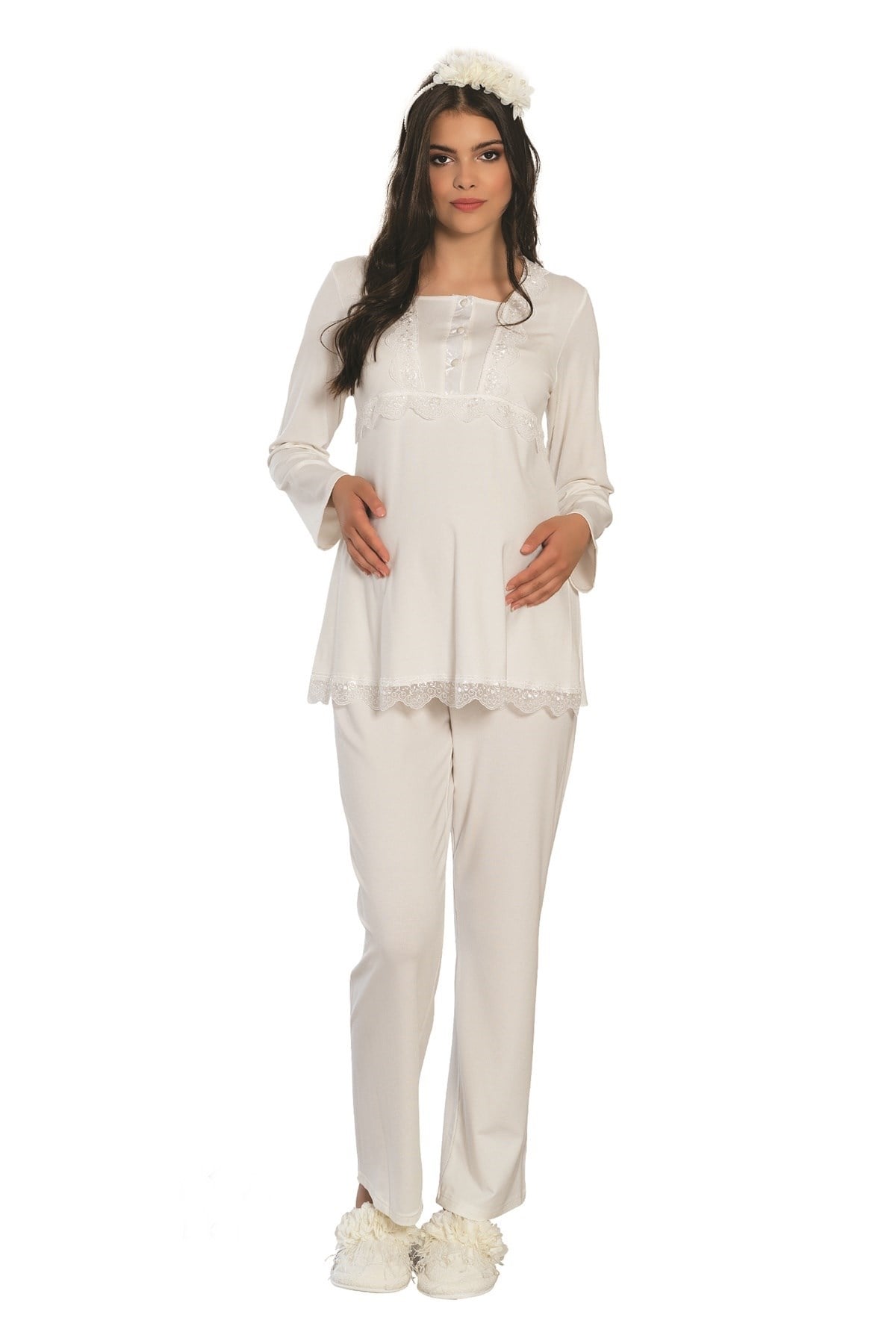By Mecit 5103 Triko Sabahlıklı Lohusa Pijama Takımı