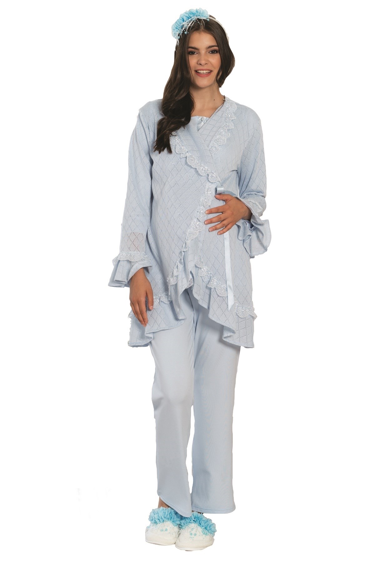 By Mecit 5103 Triko Sabahlıklı Lohusa Pijama Takımı