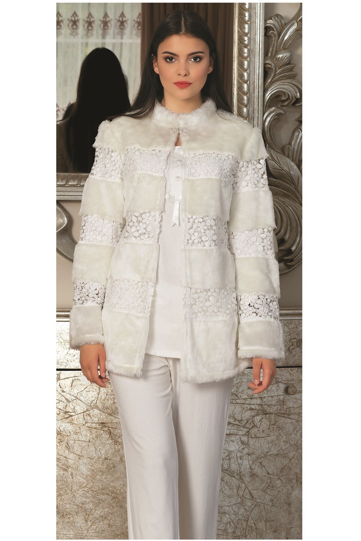 By Mecit 5129 Peluş Detaylı Lohusa Pijama Takımı
