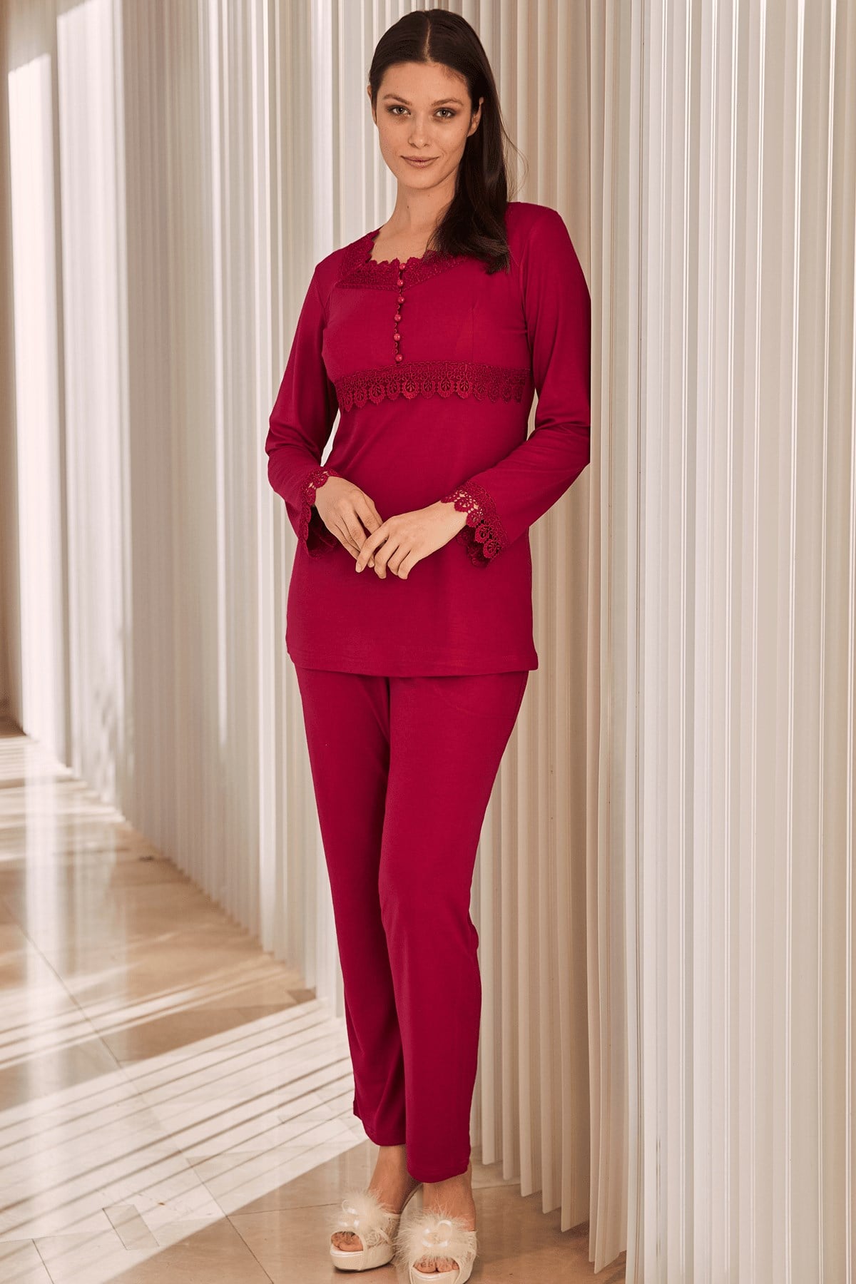 By Mecit 5225 Fuşya Dantelli Melisa Pijama Takımı