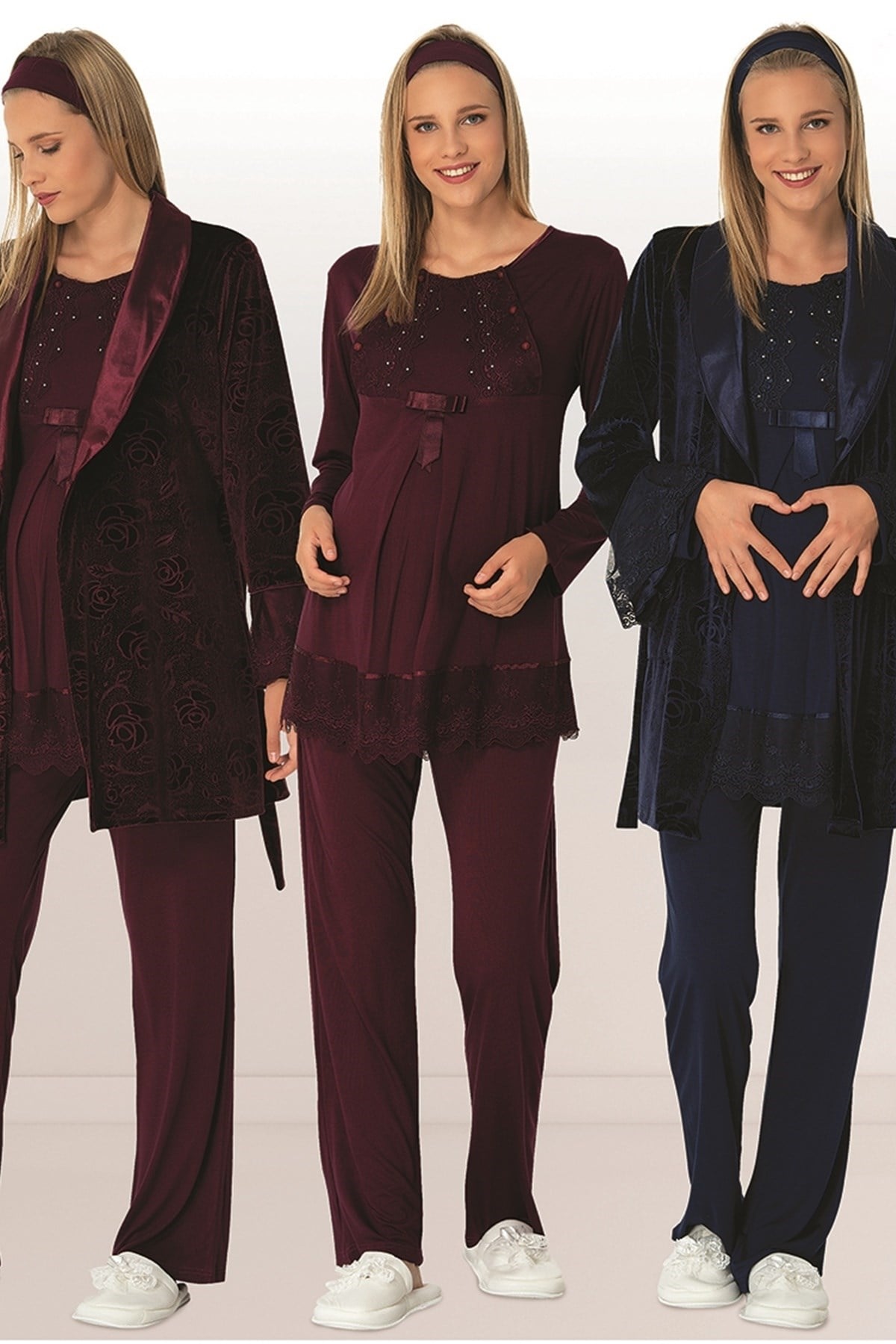 By Mecit Kadife Sabahlıklı Lohusa Pijama Takımı 1901