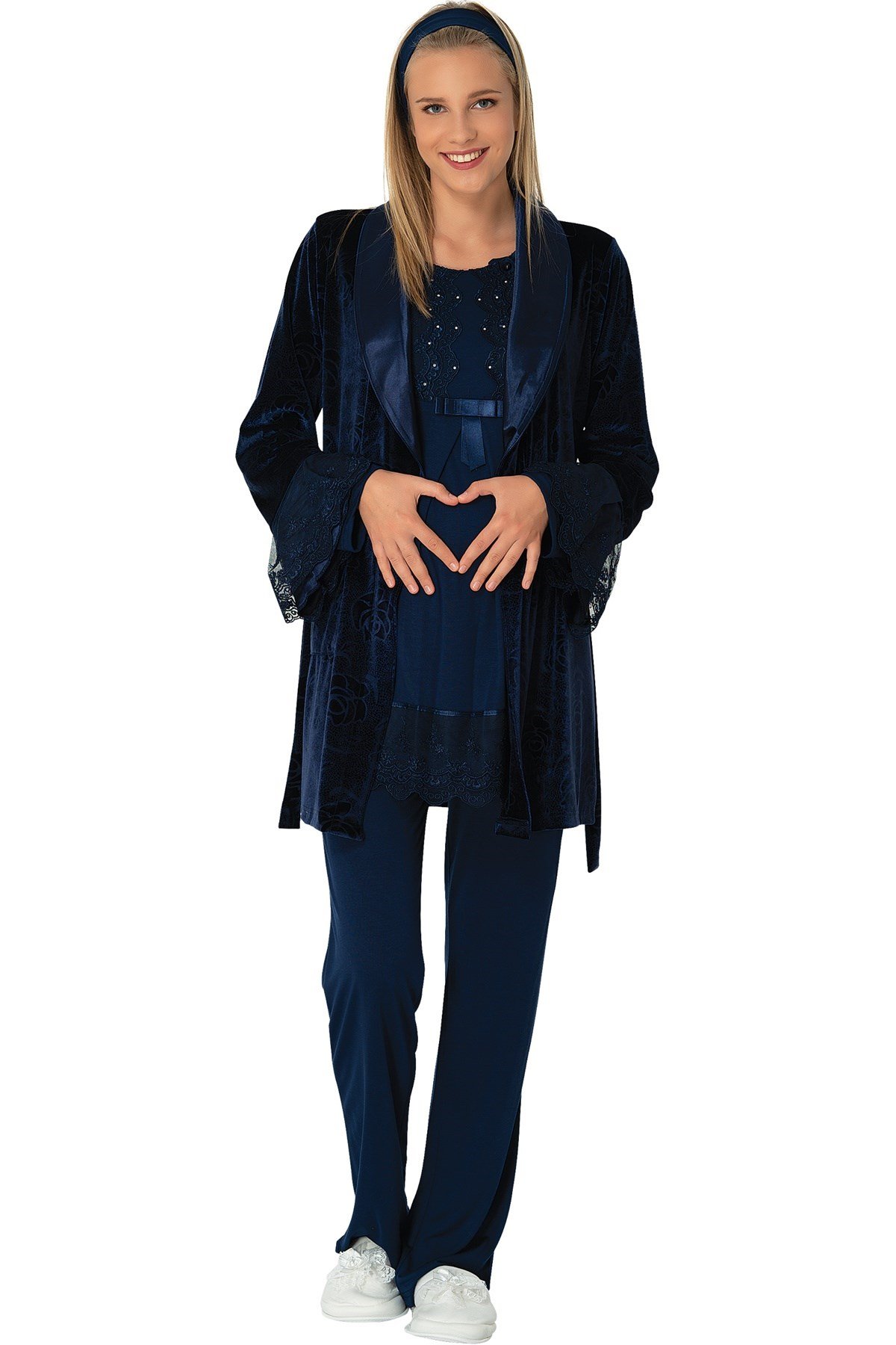 By Mecit Kadife Sabahlıklı Lohusa Pijama Takımı