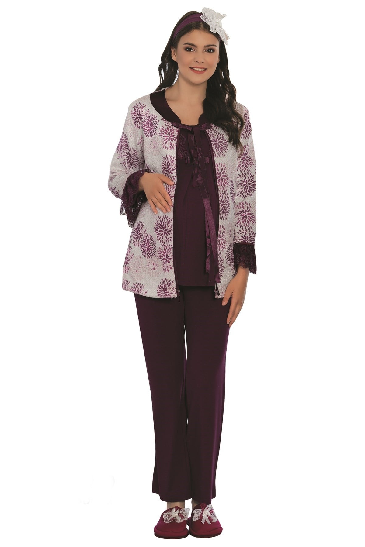 By Mecit Kadife Sabahlıklı Lohusa Pijama Takımı 1900