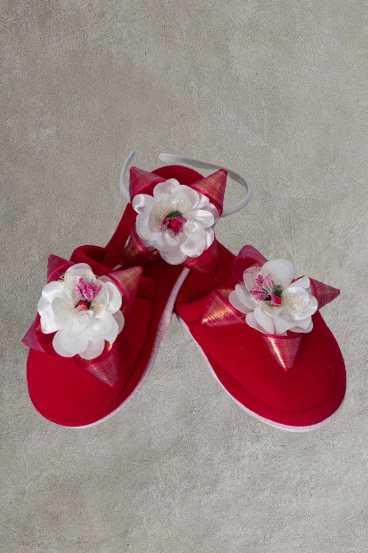 Mecit 0077 Kırmızı Lohusa Terlik Taç Seti