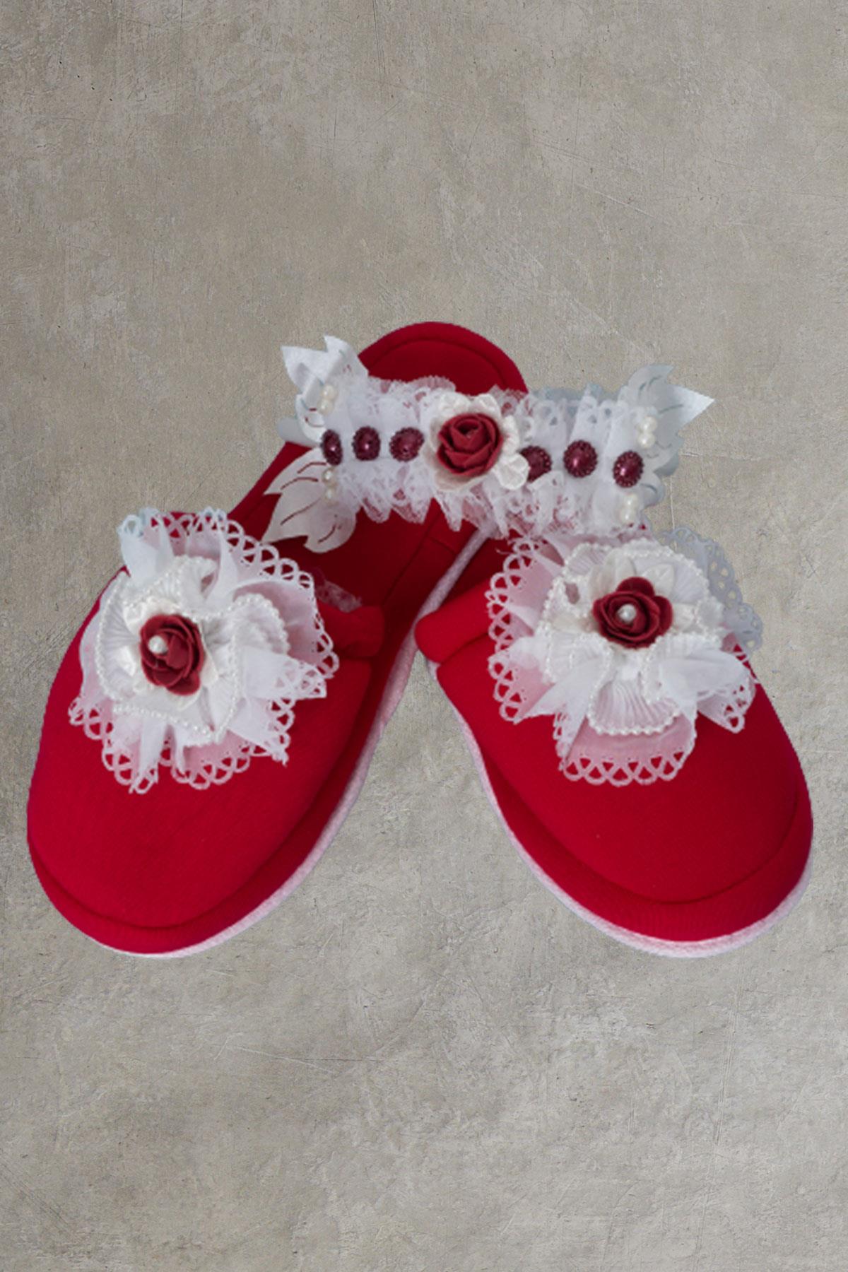 Mecit 0078 Kırmızı Lohusa Terlik Taç Seti