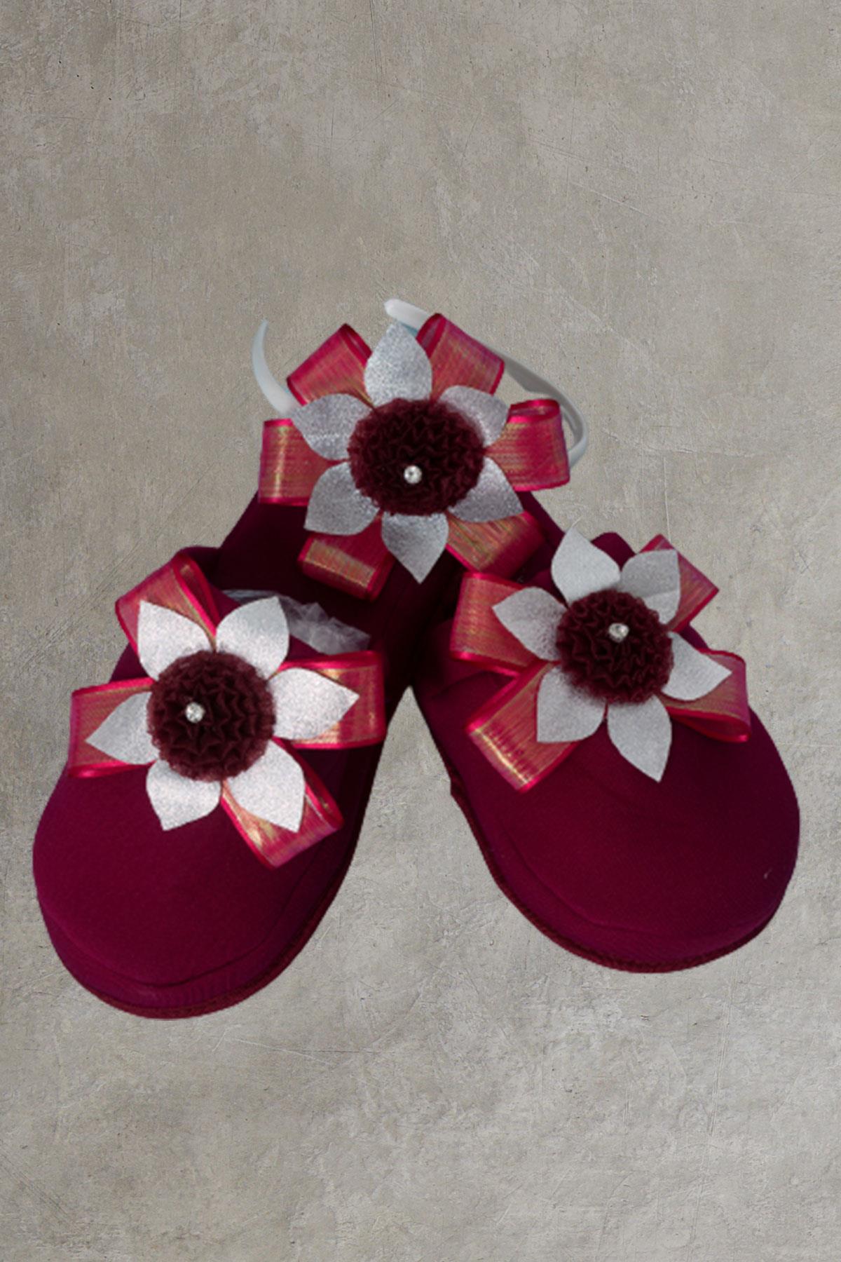 Mecit 0080 Fuşya Lohusa Terlik Taç Seti