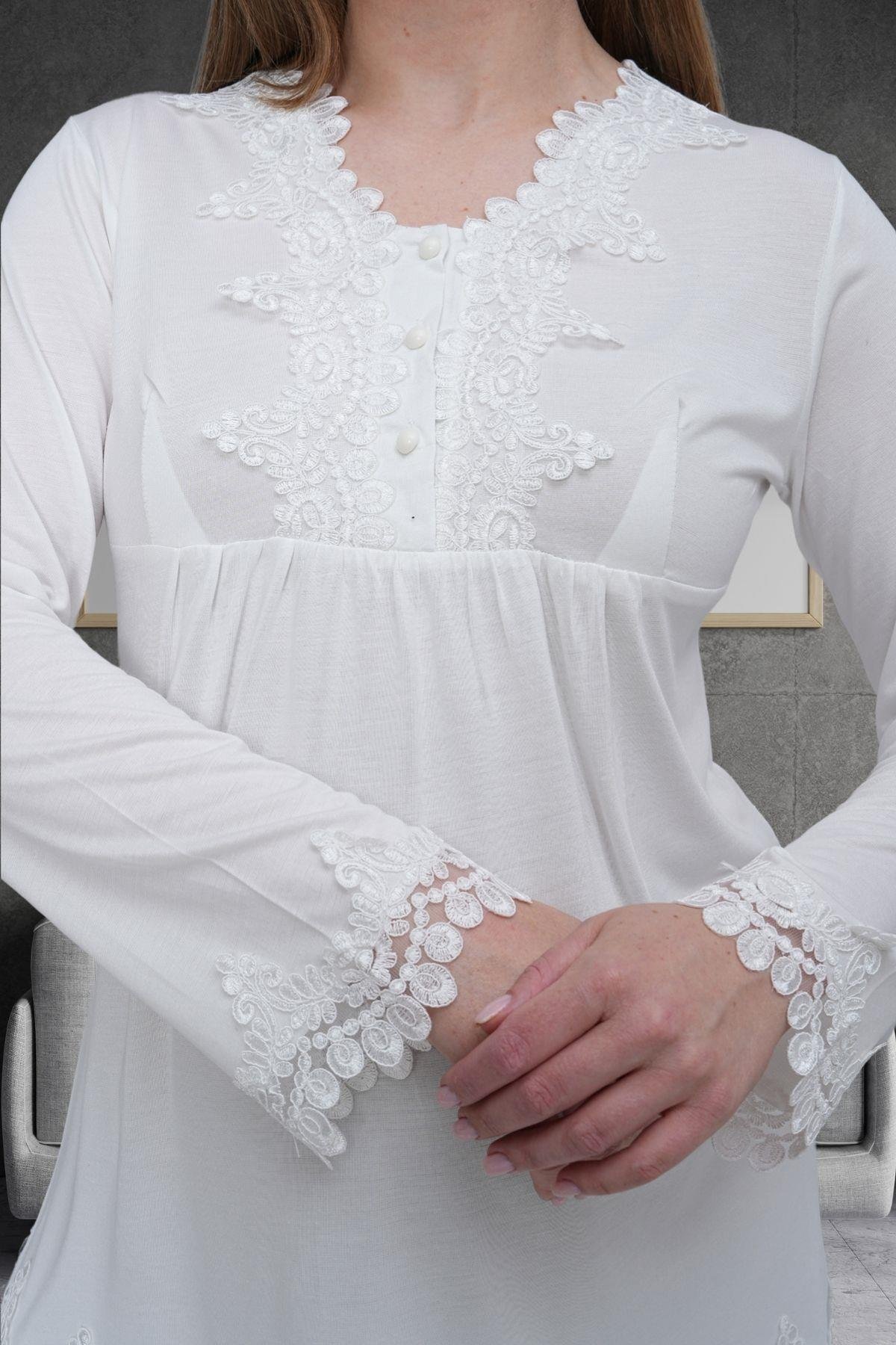 Mecit PijamaMecit 1517 Ekru Sabahlıklı Lohusa Pijama Takımı