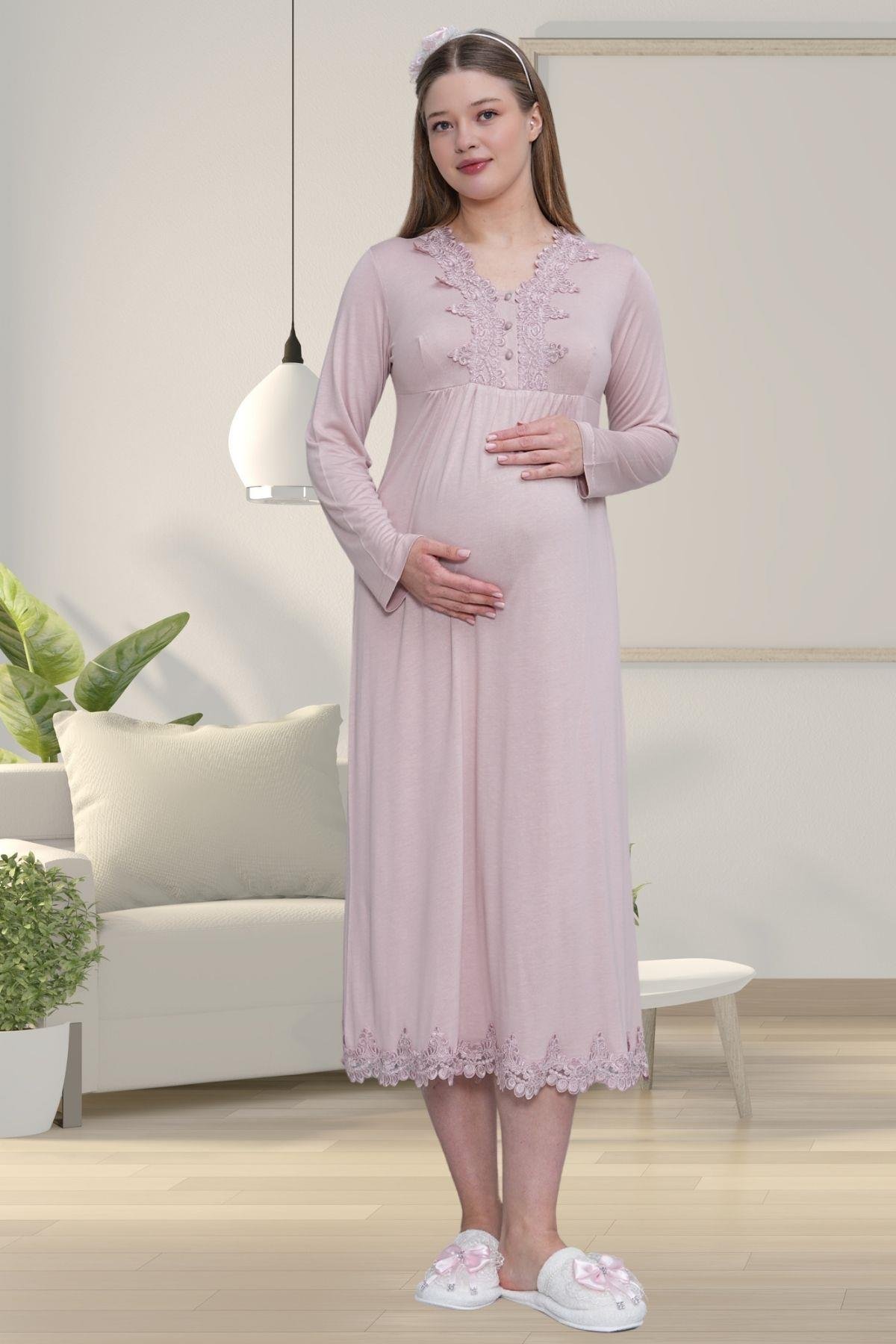 Mecit PijamaMecit 1519 Gül Kurusu Lohusa Sabahlık Gecelik Pijama Set