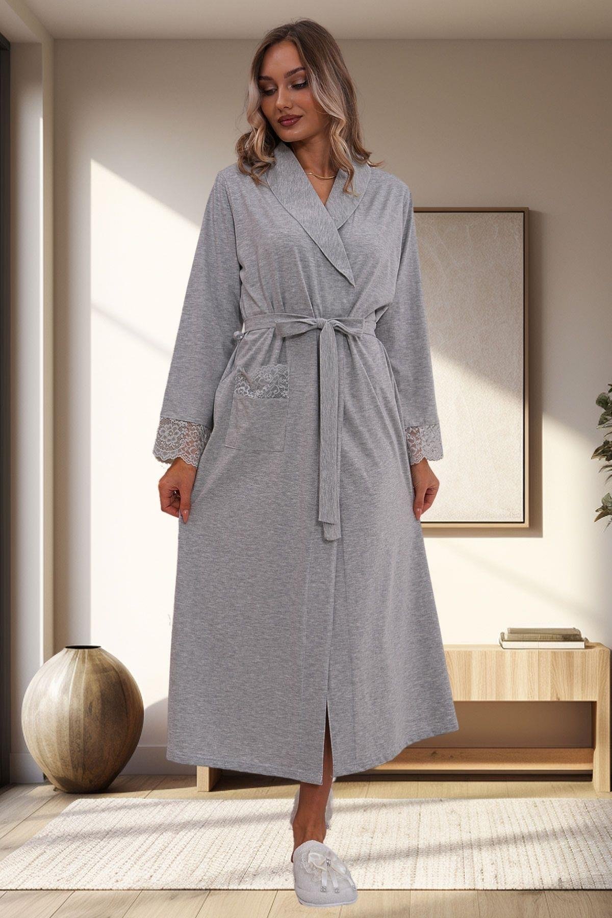 Mecit PijamaMecit 1543 Gri Büyük Beden Kadın Sabahlık