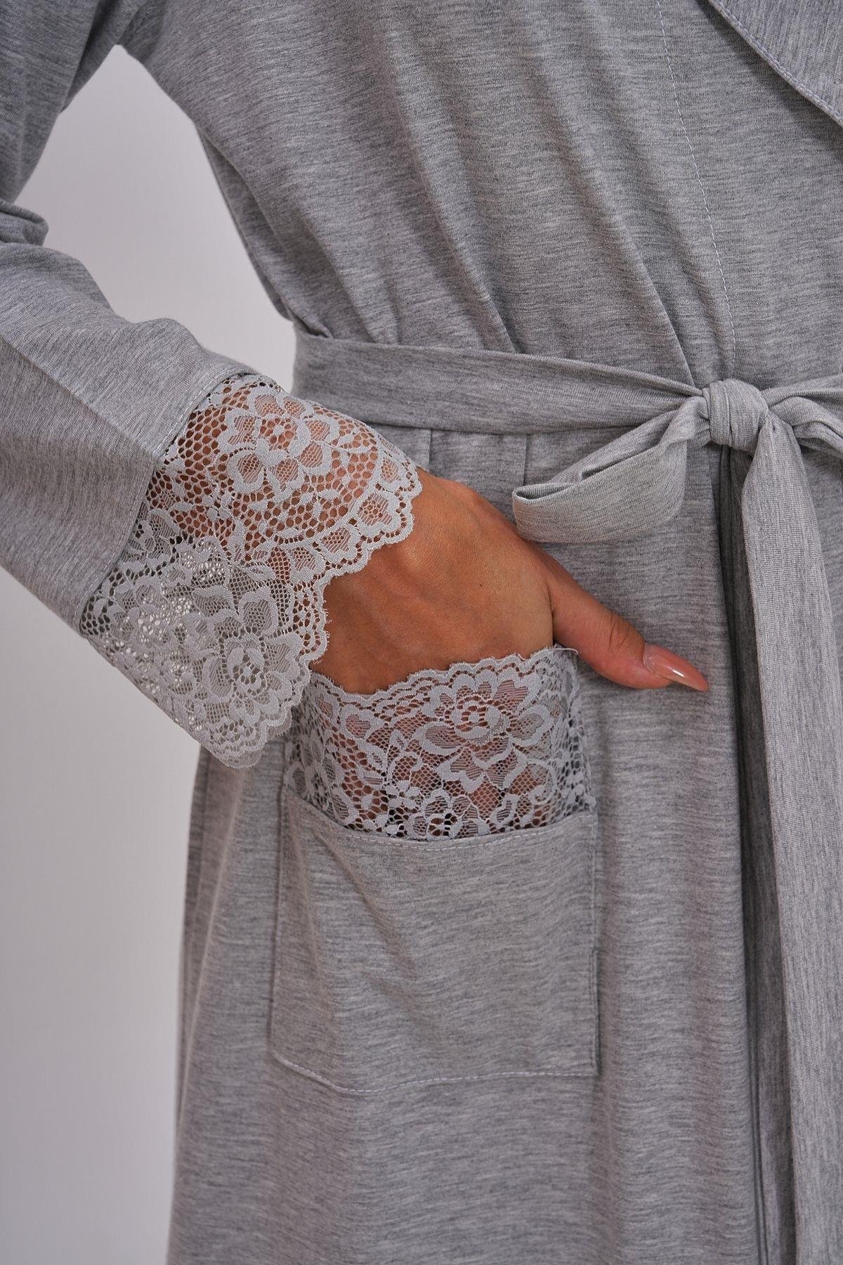 Mecit PijamaMecit 1543 Gri Büyük Beden Kadın Sabahlık