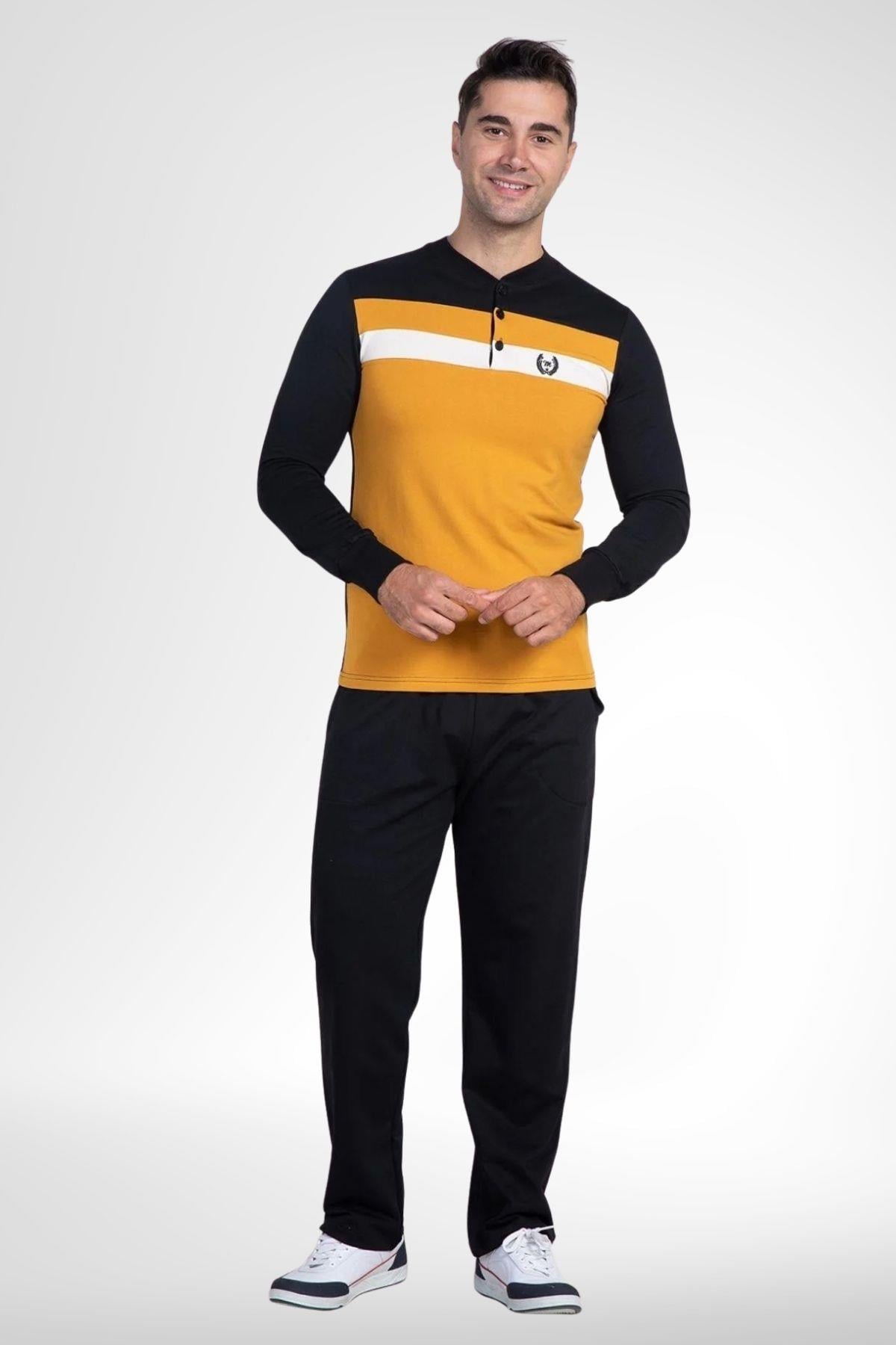 MECİT PİJAMAMecit 2763 Sarı %100 Pamuk Büyük Beden Erkek Pijama Takımı