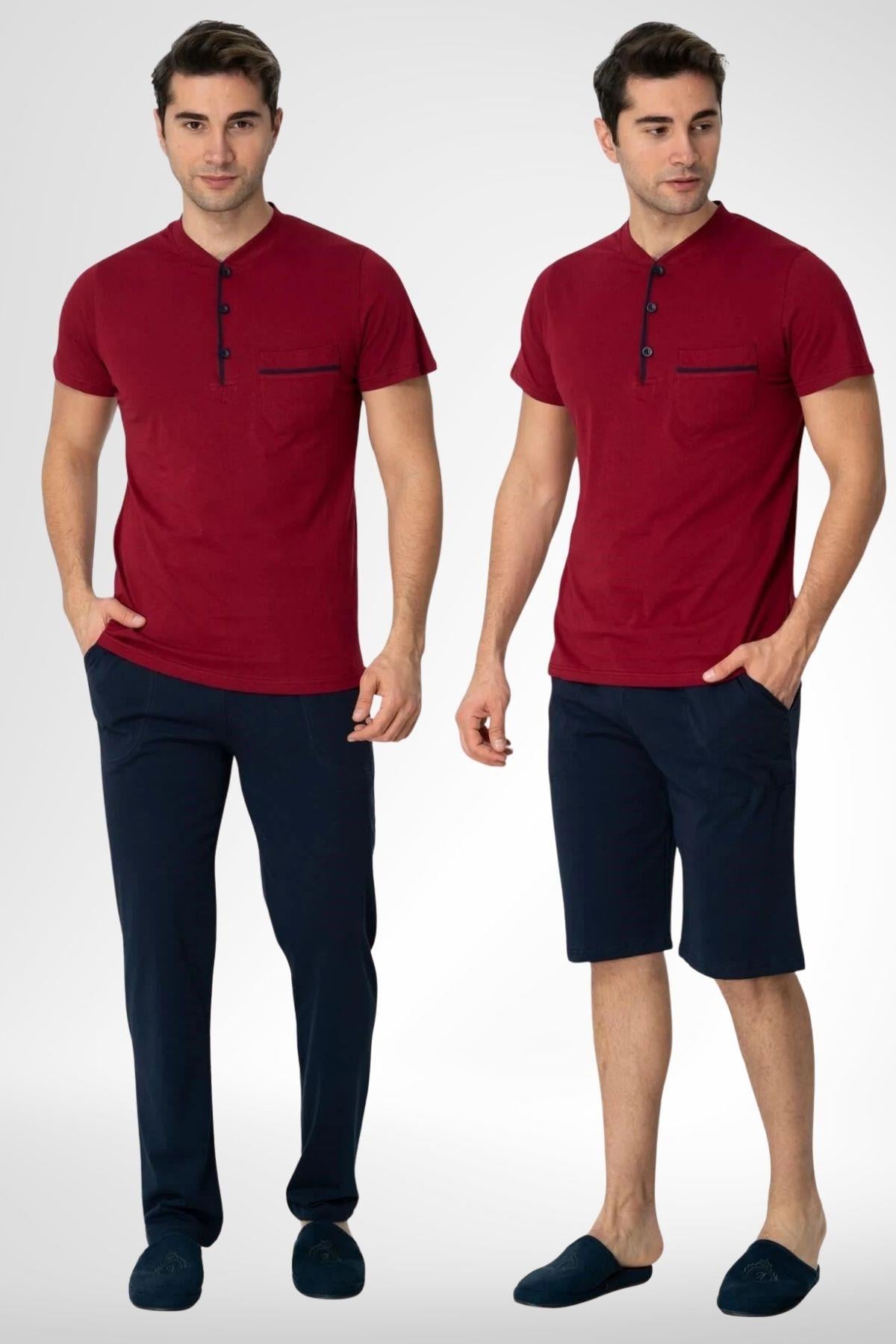MECİT PİJAMAMecit 2769 Bordo Büyük Beden Şortlu Erkek Pijama Takımı