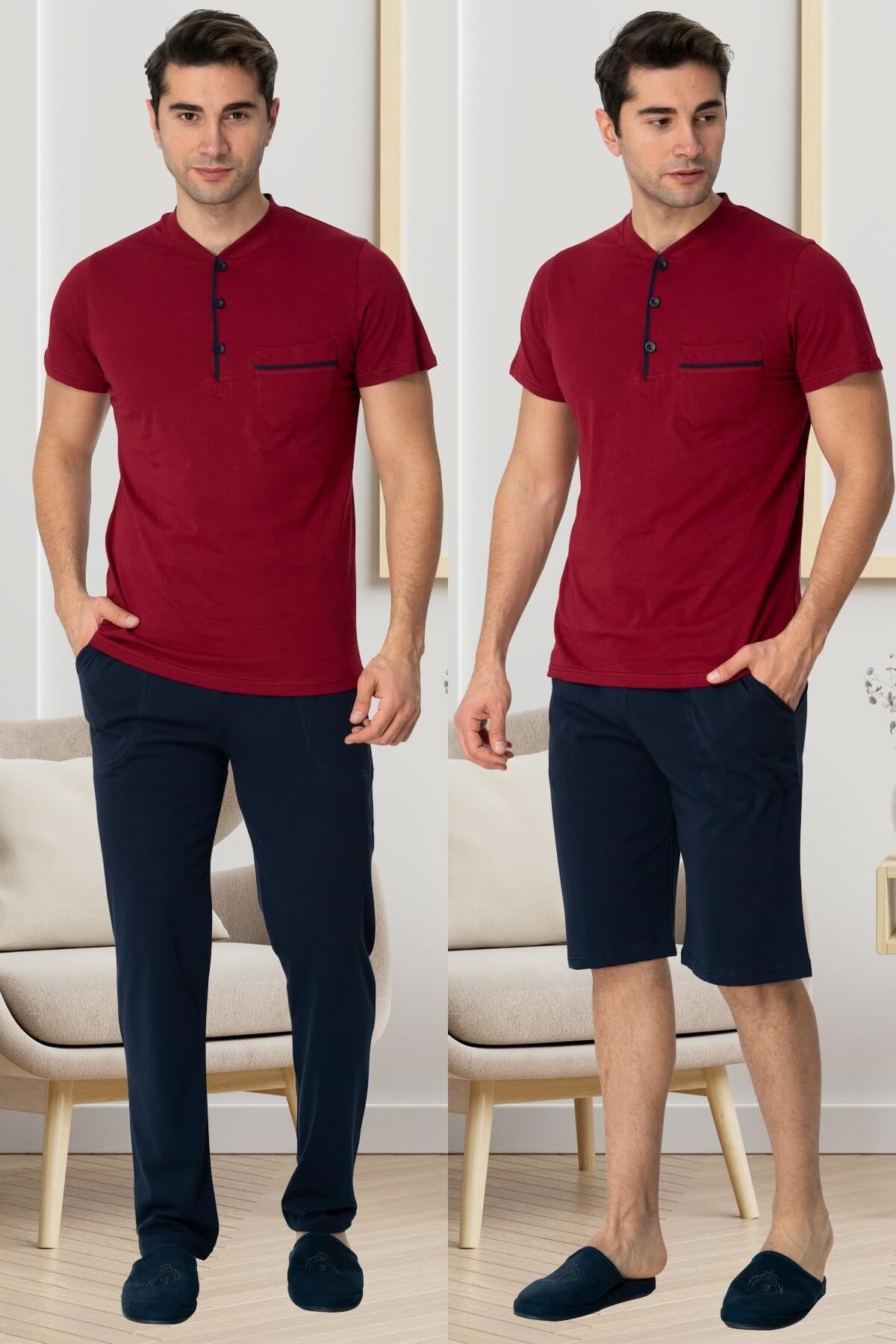 Mecit 2769 Bordo Büyük Beden Şortlu Erkek Pijama Takımı