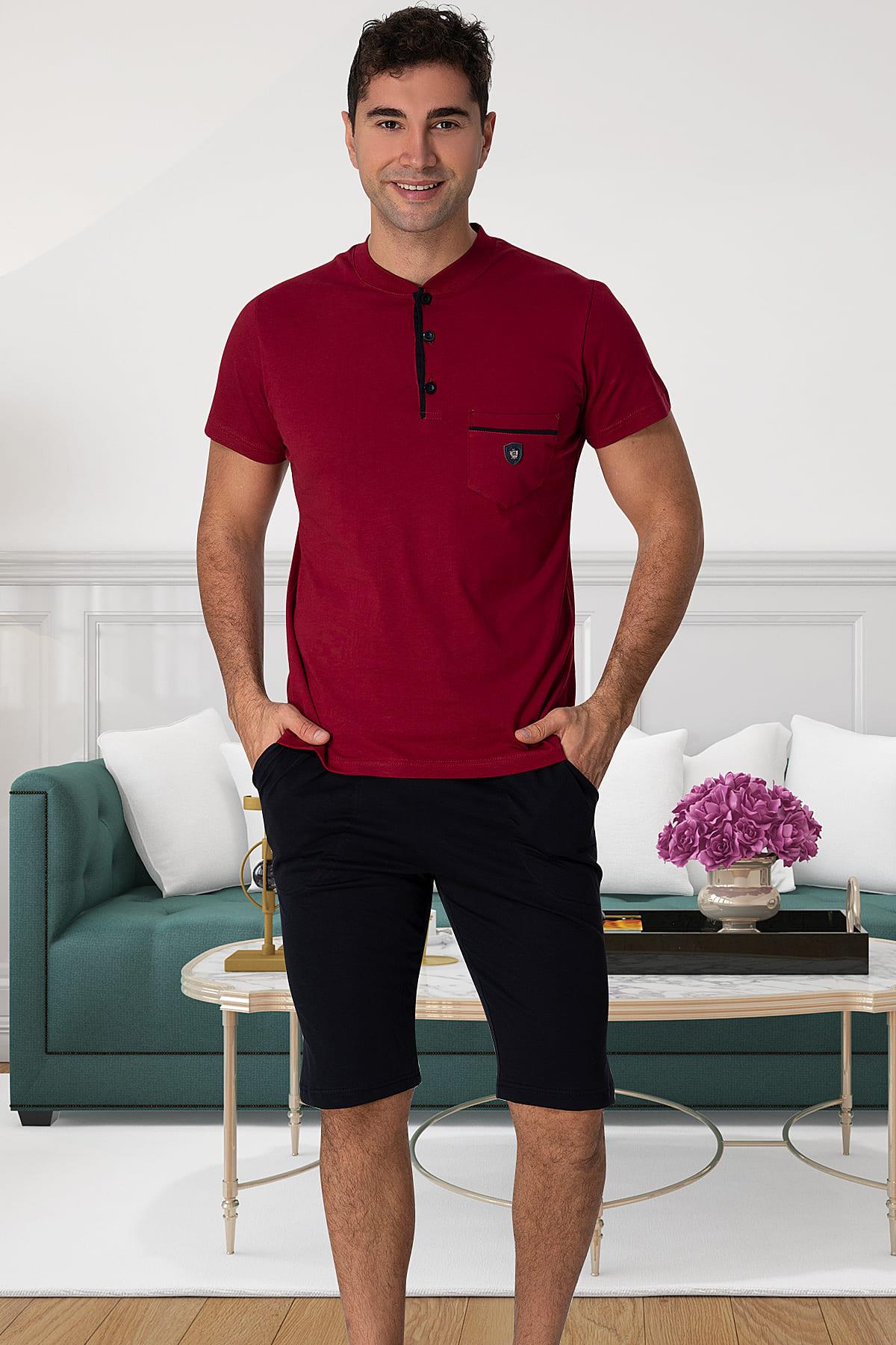 Mecit 2769 Bordo Büyük Beden Şortlu Erkek Pijama Takımı