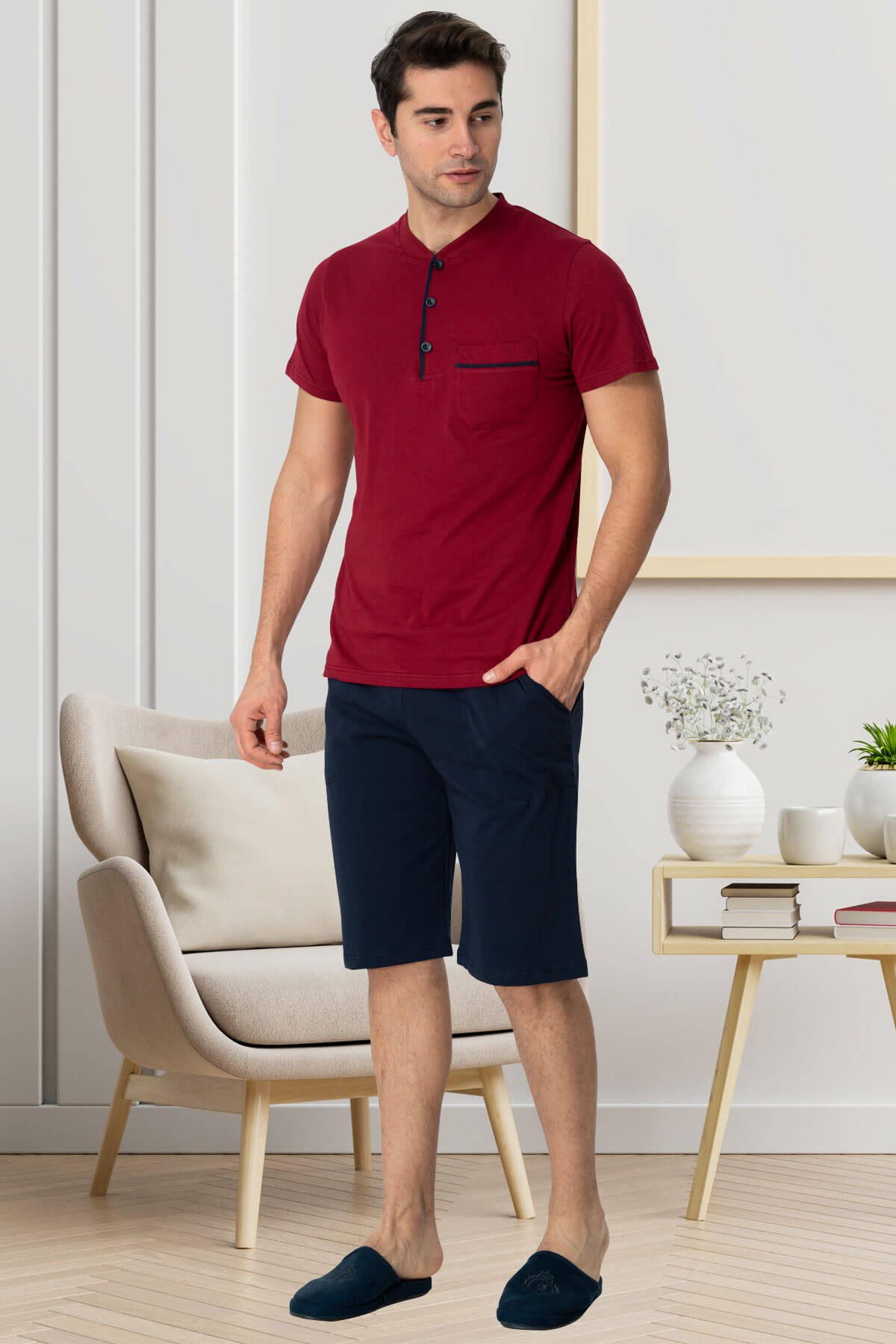 Mecit 2769 Bordo Büyük Beden Şortlu Erkek Pijama Takımı