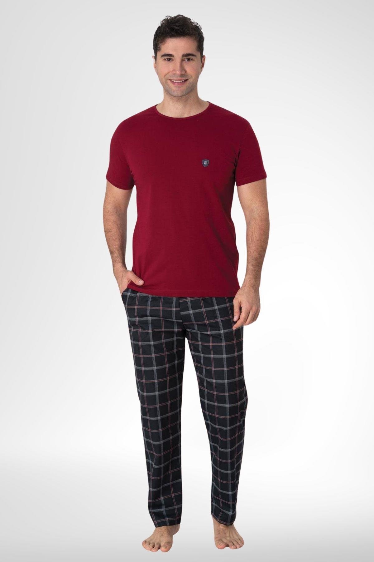 MECİT PİJAMAMecit 2906 Bordo Ekoseli Erkek Büyük Beden Pijama Takımı