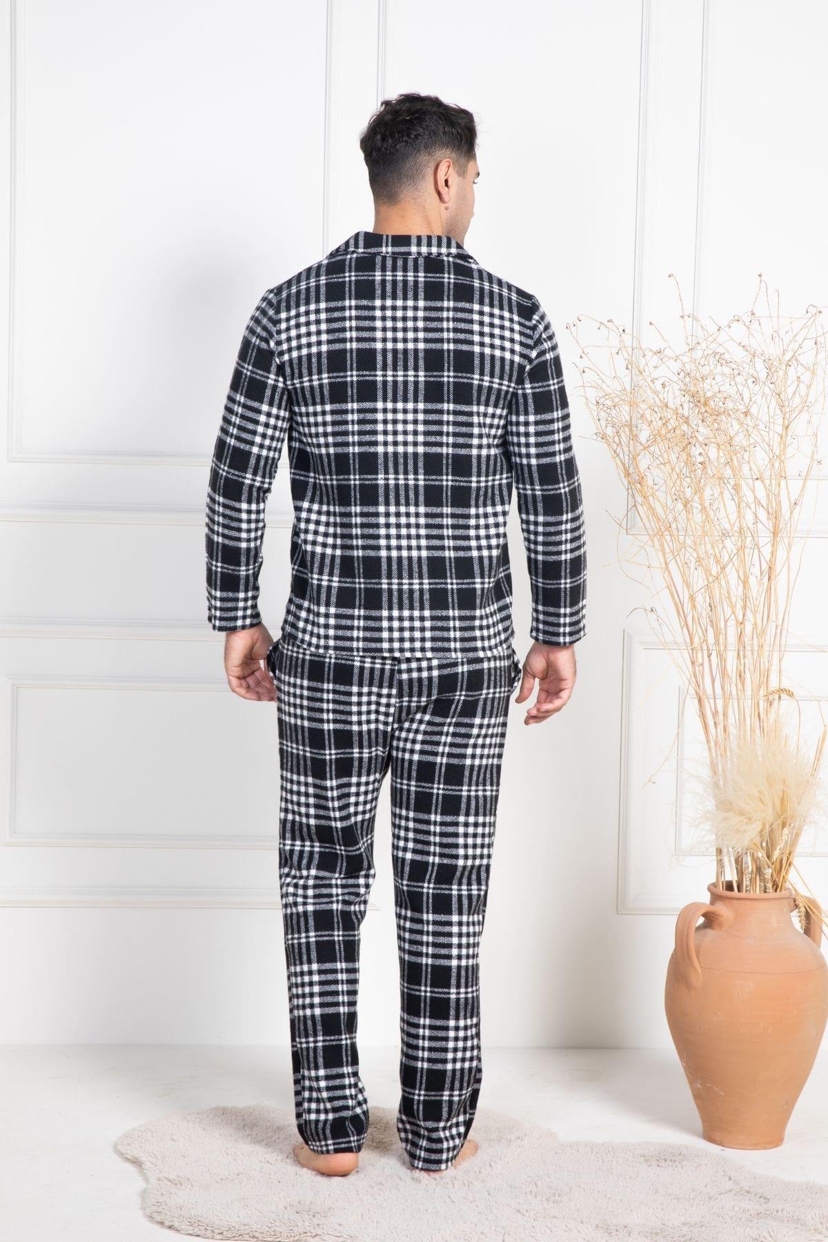 Mecit PijamaMecit 2950 Beyaz Ekoseli Büyük Beden Kışlık Erkek Pijama Takımı