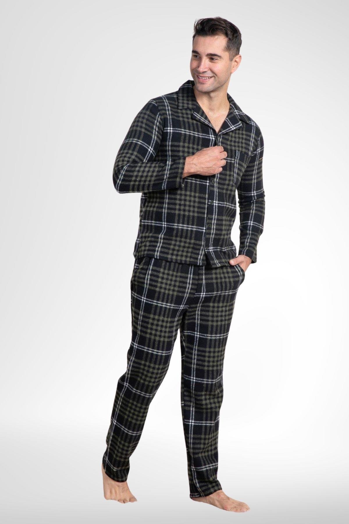 MECİT PİJAMAMecit 2950 Yeşil Ekoseli Büyük Beden Kışlık Erkek Pijama Takımı