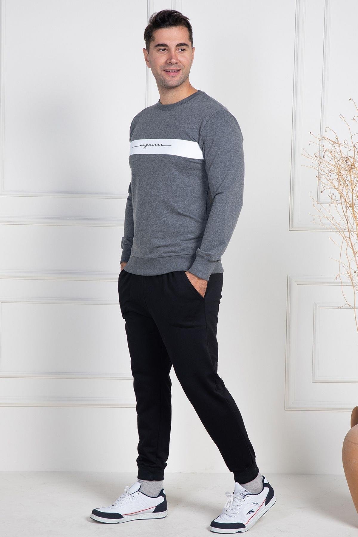 Mecit PijamaMecit 2976 Gri İki İp Örme Spor Model Erkek Pijama Takımı