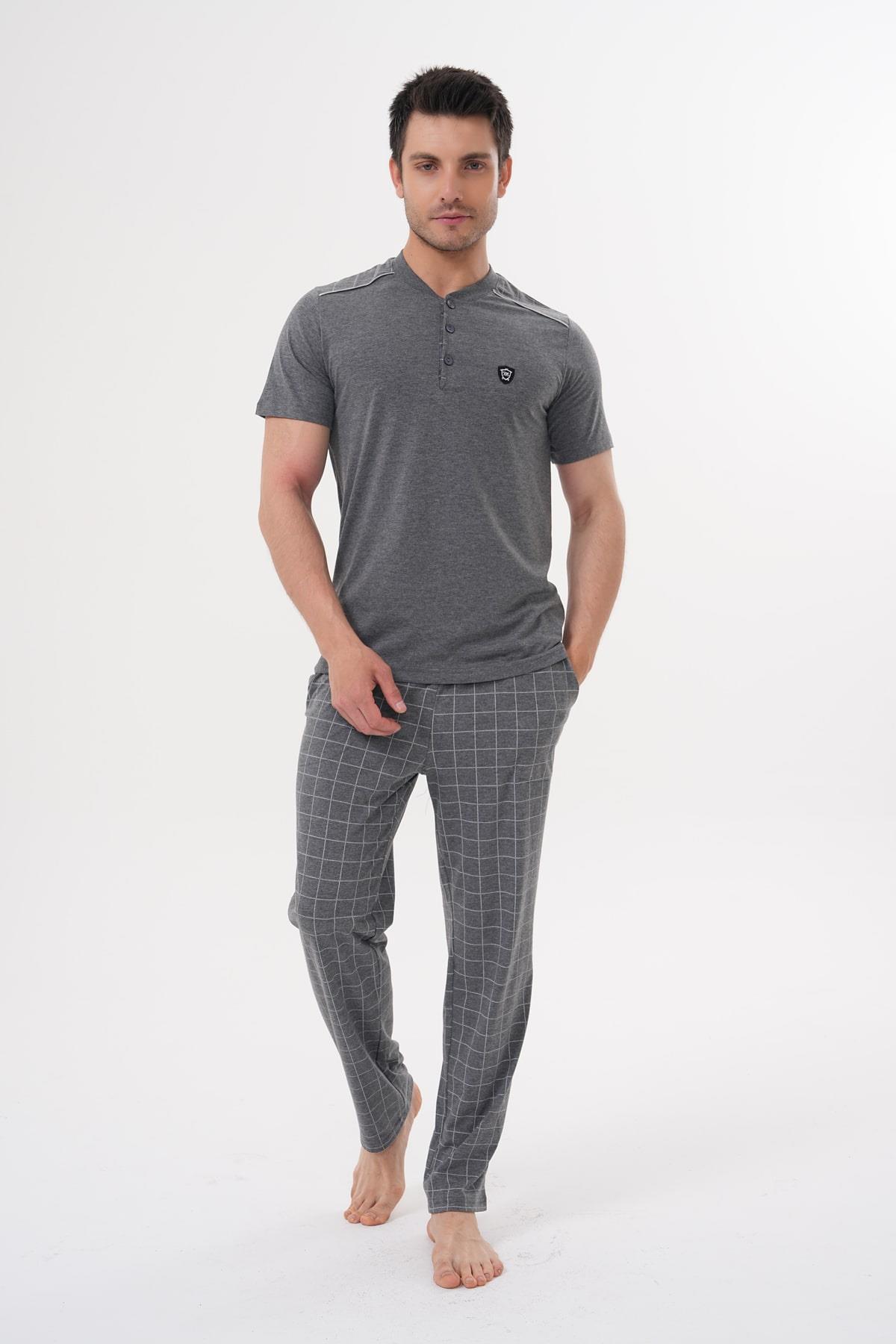 Mecit PijamaMecit 2980 Füme Büyük Beden 3 Parça Erkek Şortlu Pijama Takımı