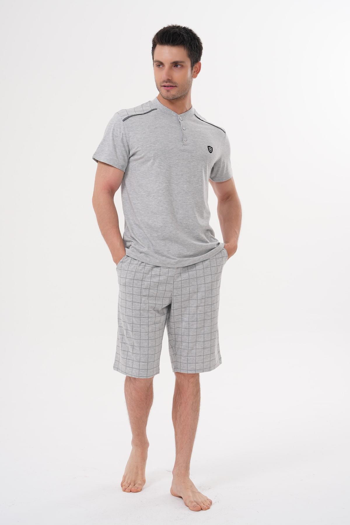 Mecit PijamaMecit 2980 Gri Büyük Beden 3 Parça Erkek Şortlu Pijama Takımı