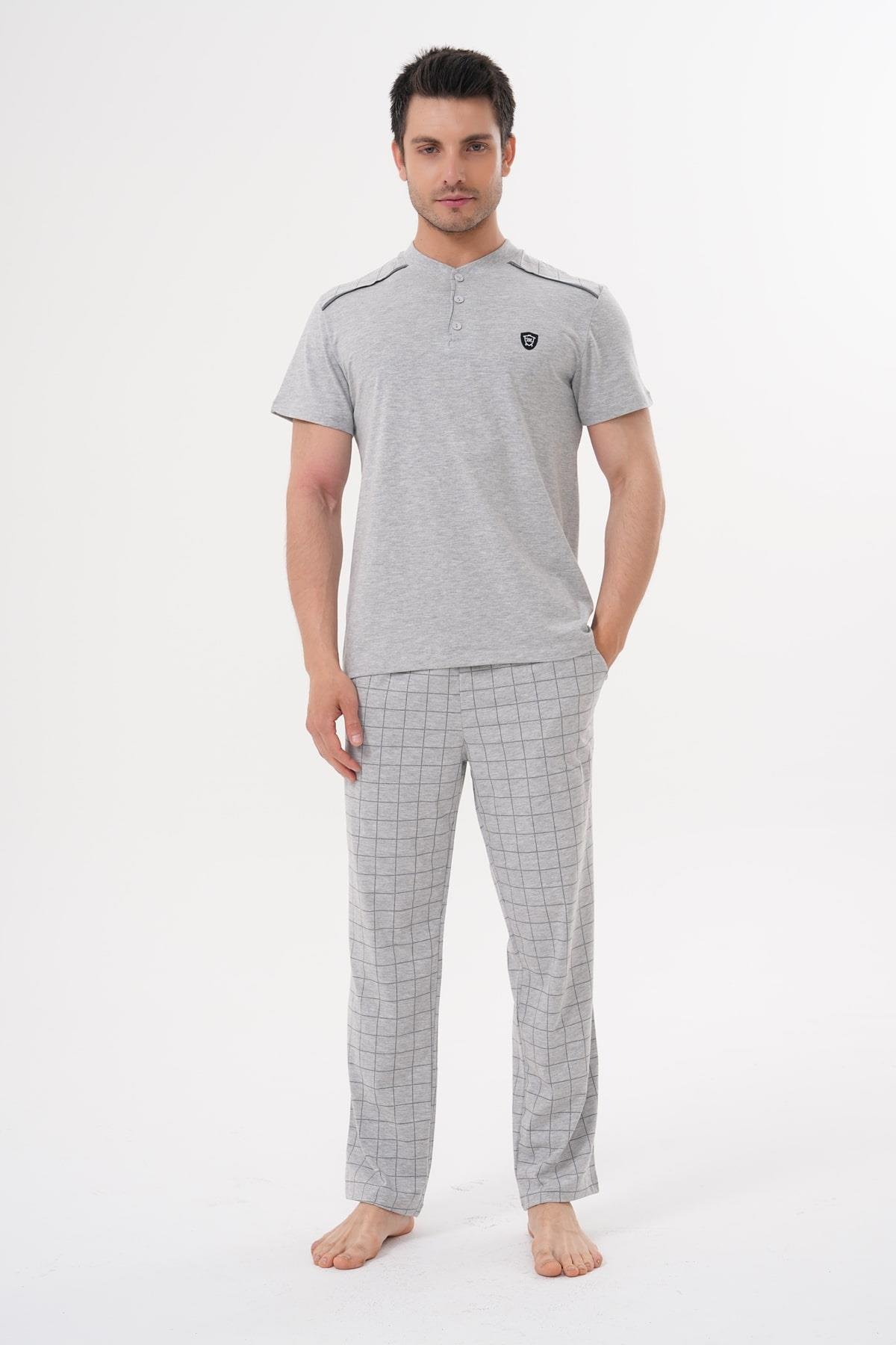 Mecit PijamaMecit 2981 Gri Büyük Beden Kısa Kollu Erkek Pijama Takımı