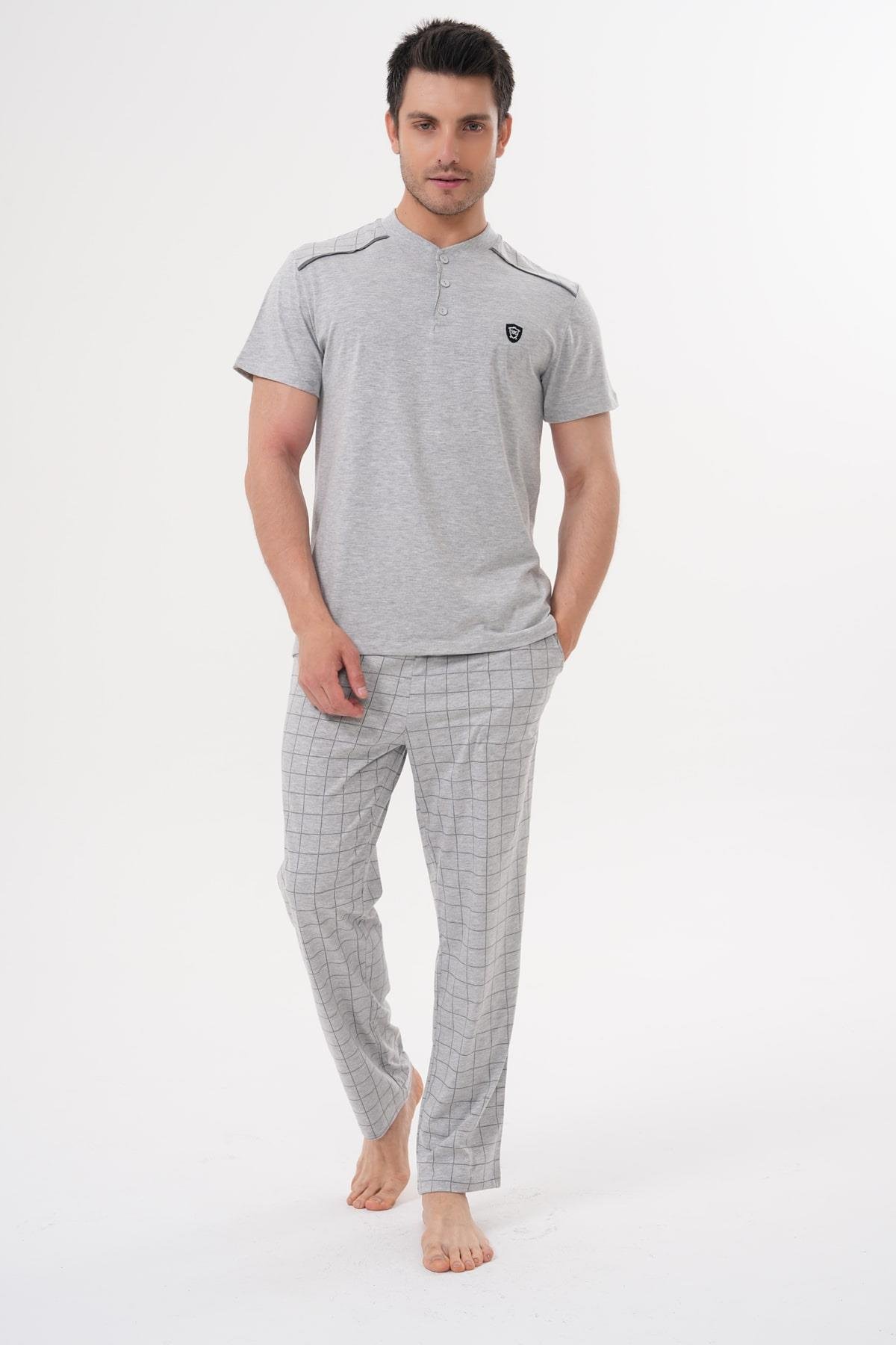 Mecit PijamaMecit 2981 Gri Büyük Beden Kısa Kollu Erkek Pijama Takımı