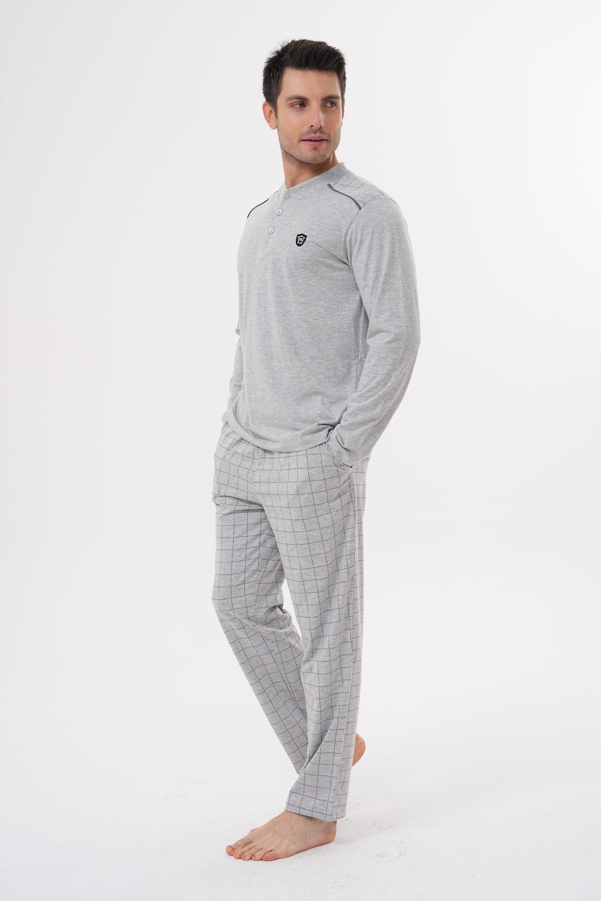 Mecit PijamaMecit 2982 Gri Büyük Beden Uzun Kollu Erkek Pijama Takımı