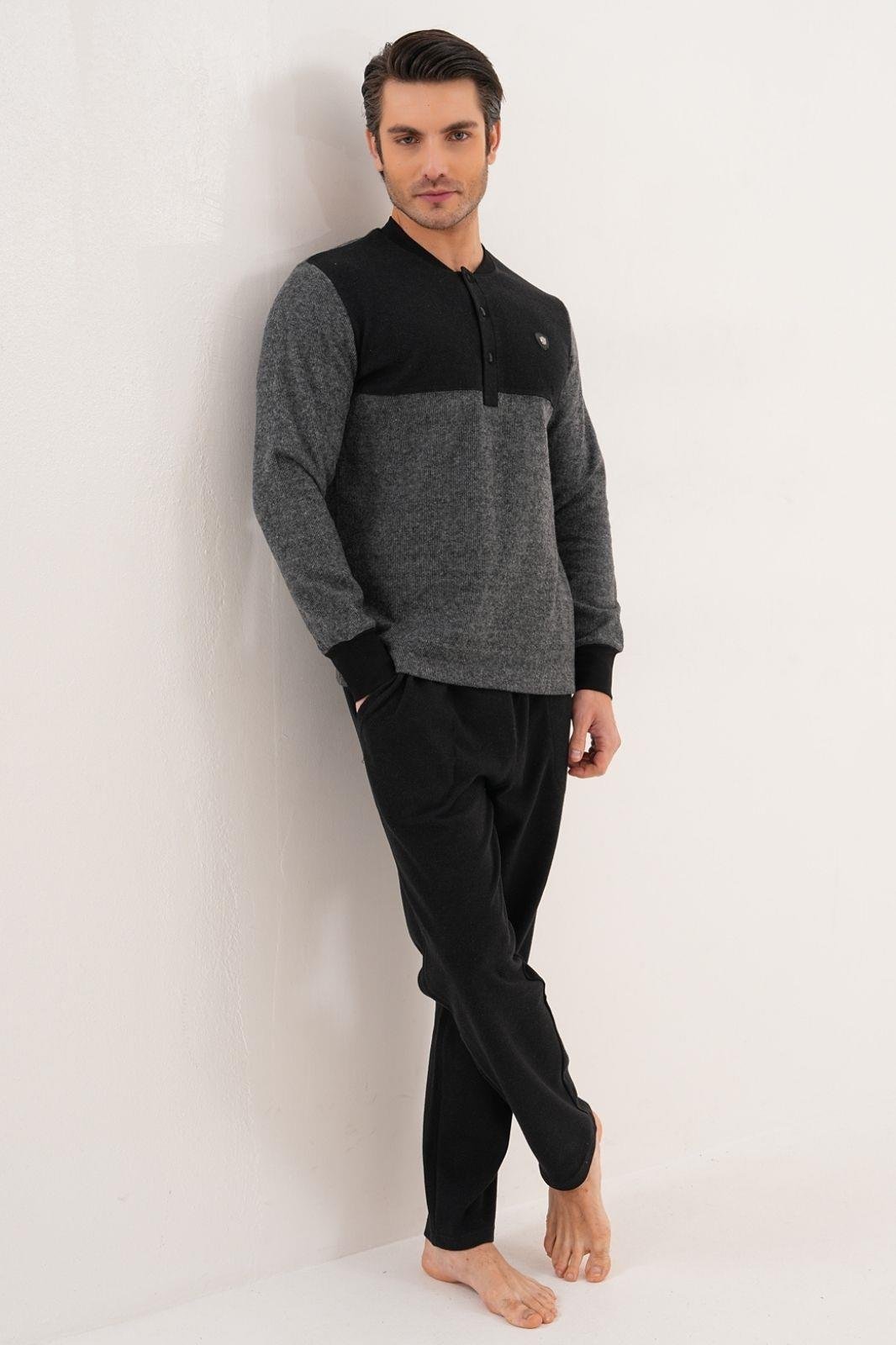 MECİT PİJAMAMecit 2999 Gri-Siyah Selanik Kumaş Kışlık Erkek Pijama Takımı