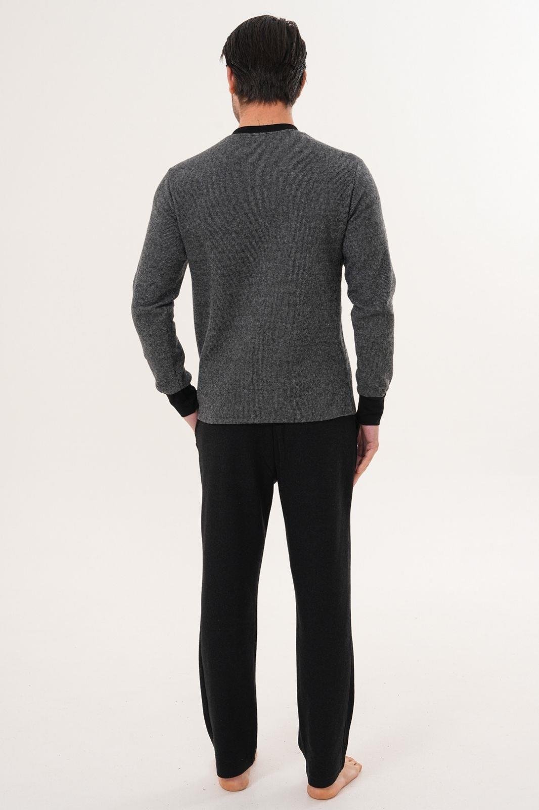 MECİT PİJAMAMecit 2999 Gri-Siyah Selanik Kumaş Kışlık Erkek Pijama Takımı