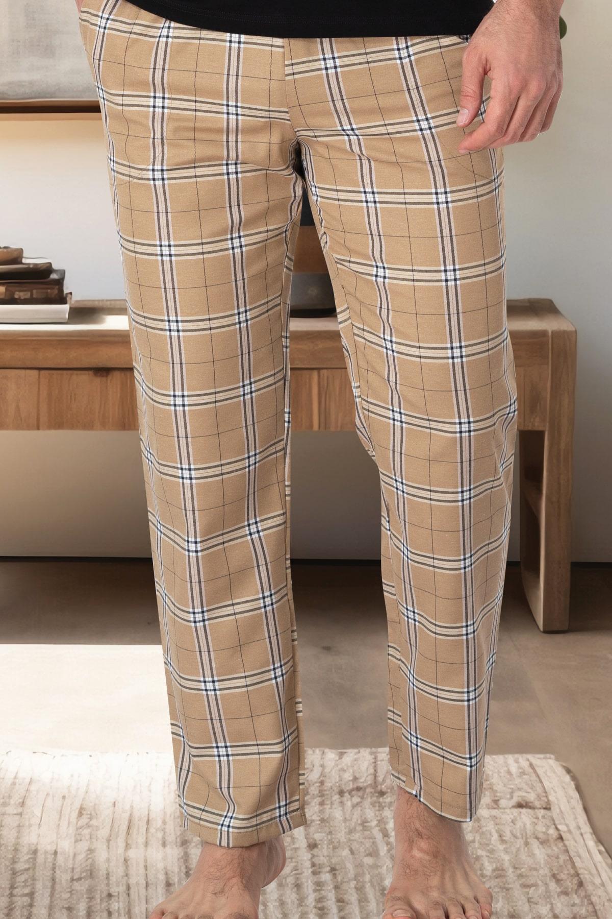 Mecit 3002 Kahve Ekoseli Erkek Tek Alt Pijama