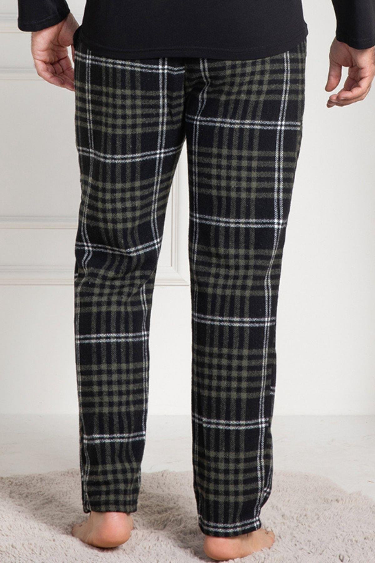 Mecit PijamaMecit 3025 Yeşil Ekoseli Erkek Kalın Tek Alt Pijama