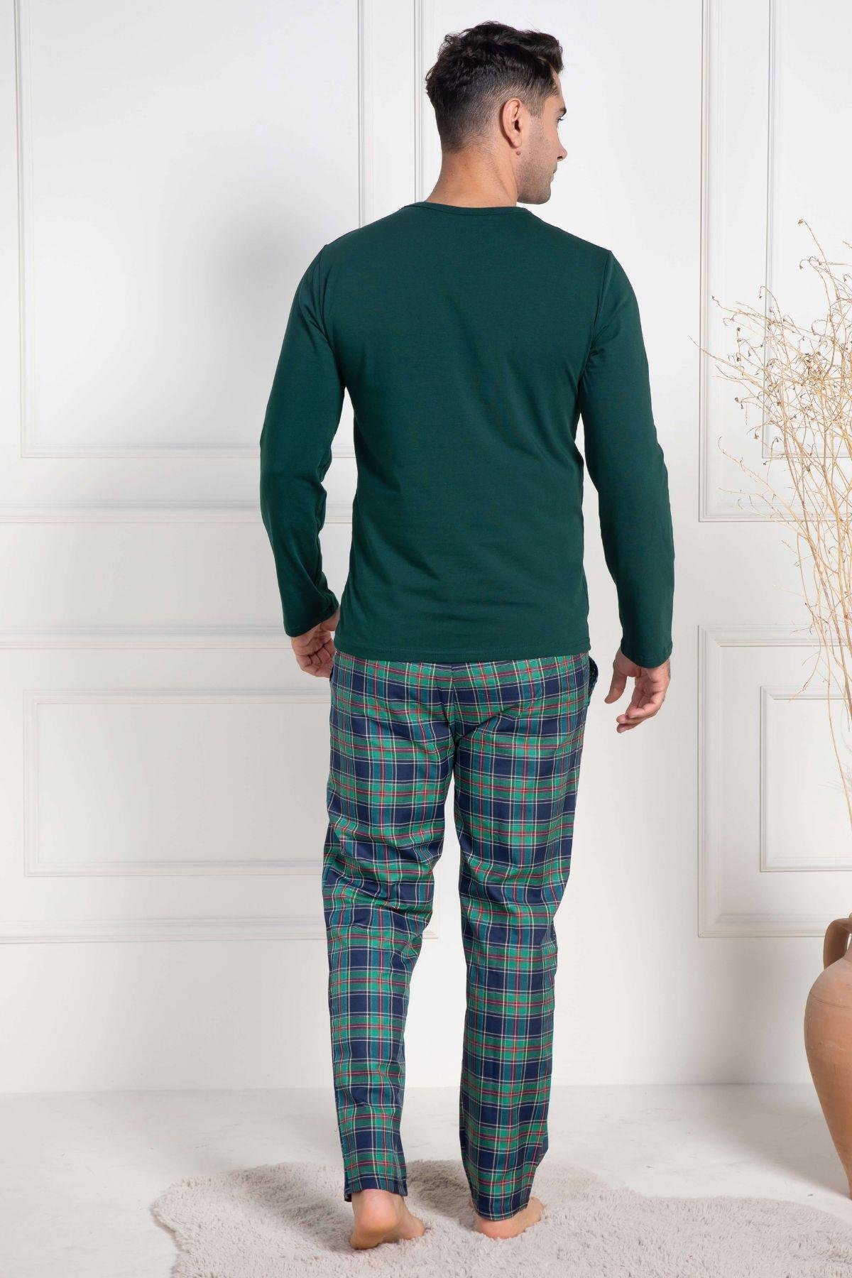 Mecit PijamaMecit 3052 Yeşil Ekoseli Erkek Büyük Beden Pijama Takımı