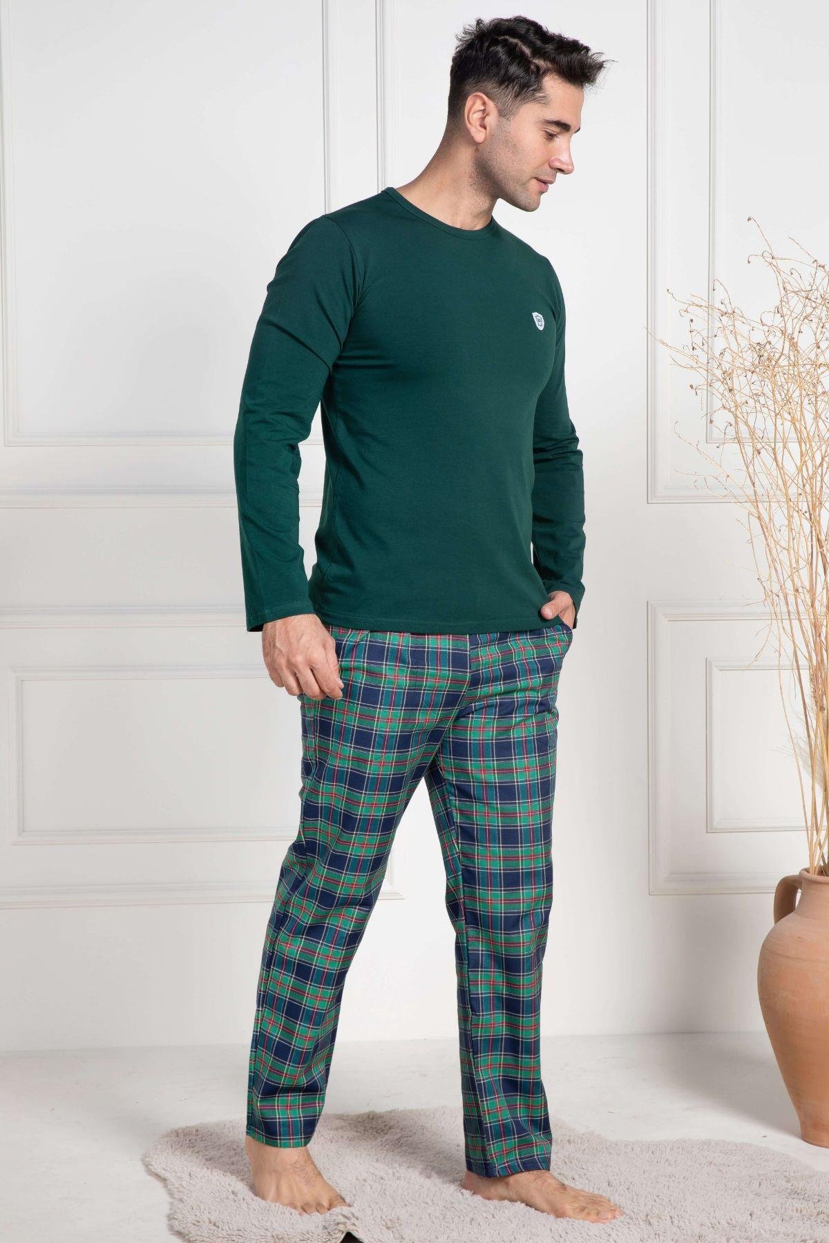 Mecit PijamaMecit 3052 Yeşil Ekoseli Erkek Büyük Beden Pijama Takımı