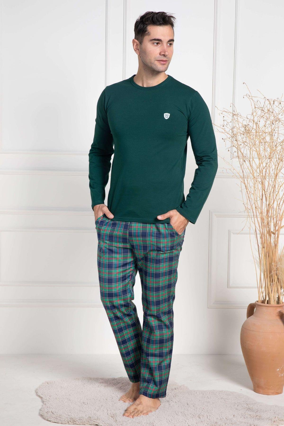 Mecit PijamaMecit 3052 Yeşil Ekoseli Erkek Büyük Beden Pijama Takımı