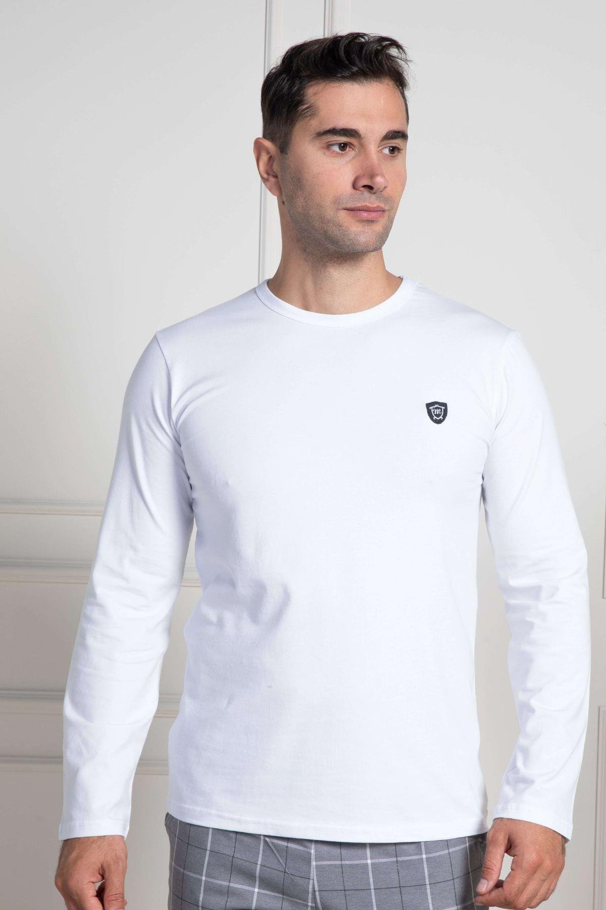 Mecit PijamaMecit 3054 Beyaz Ekoseli Erkek Büyük Beden Pijama Takımı