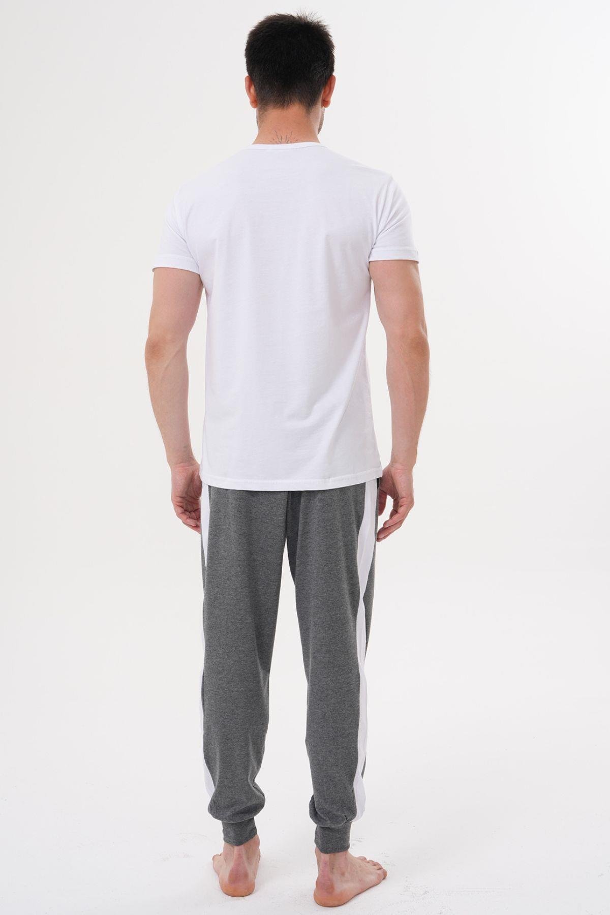 Mecit PijamaMecit 4000 Beyaz Füme Erkek Büyük Beden Pijama Takımı