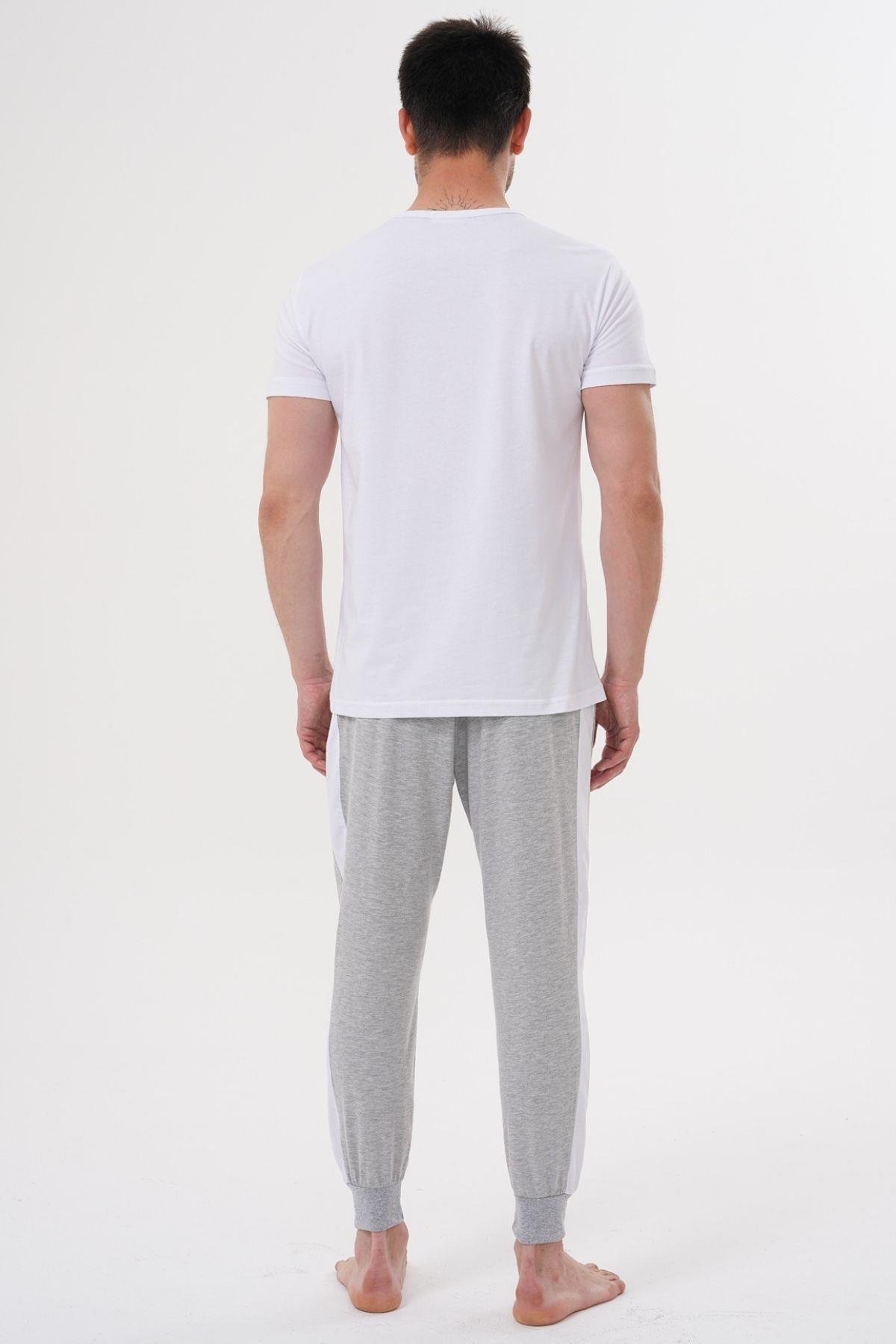 Mecit PijamaMecit 4000 Beyaz Gri Erkek Büyük Beden Pijama Takımı