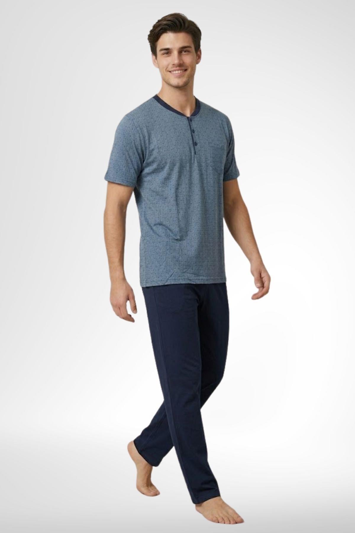 MECİT PİJAMAMecit 4003 İndigo Büyük Beden Kısa Kollu Erkek Pijama Takımı