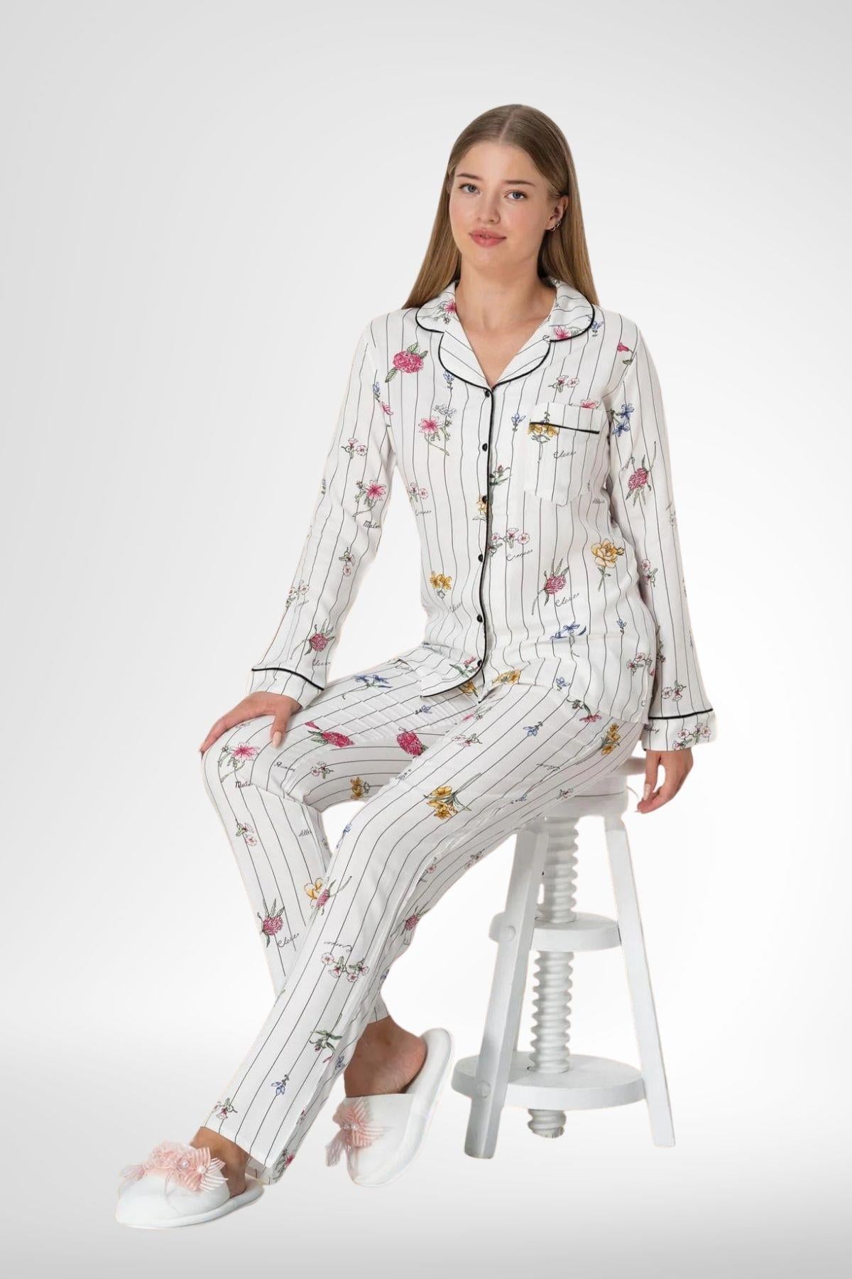 MECİT PİJAMAMecit 5252 Boydan Düğmeli Kadın Pijama Takımı