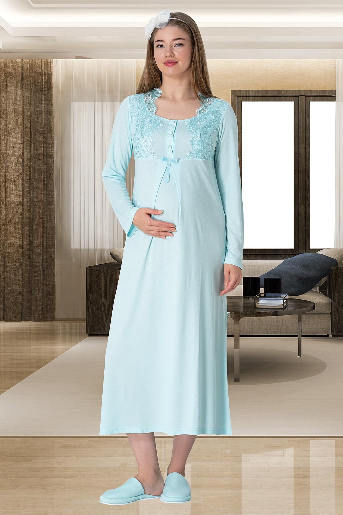 By Mecit PijamaMecit 5355 Turkuaz Lohusa Sabahlık Pijama Gecelik Takım