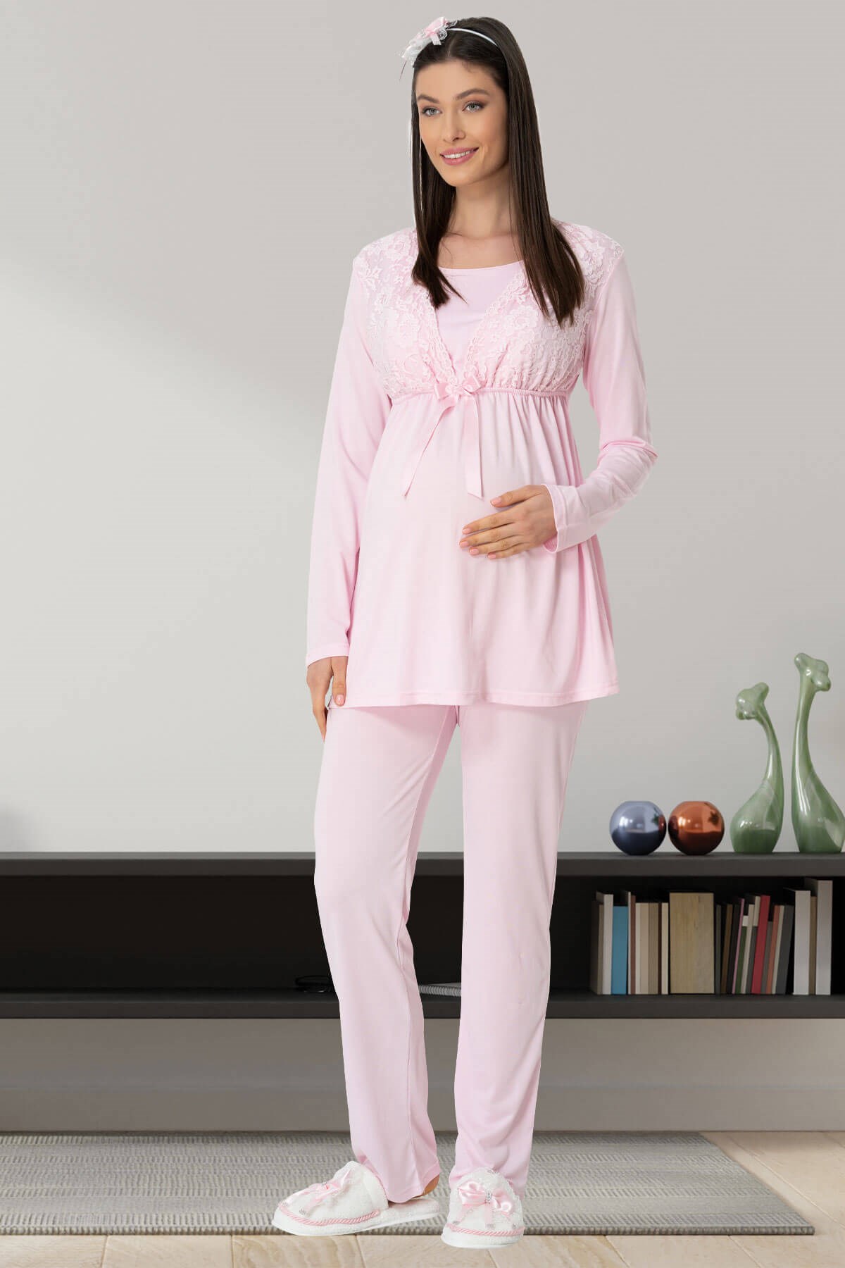 Mecit 5421 Pembe Emzirme Kolaylıklı Lohusa Pijama Takımı