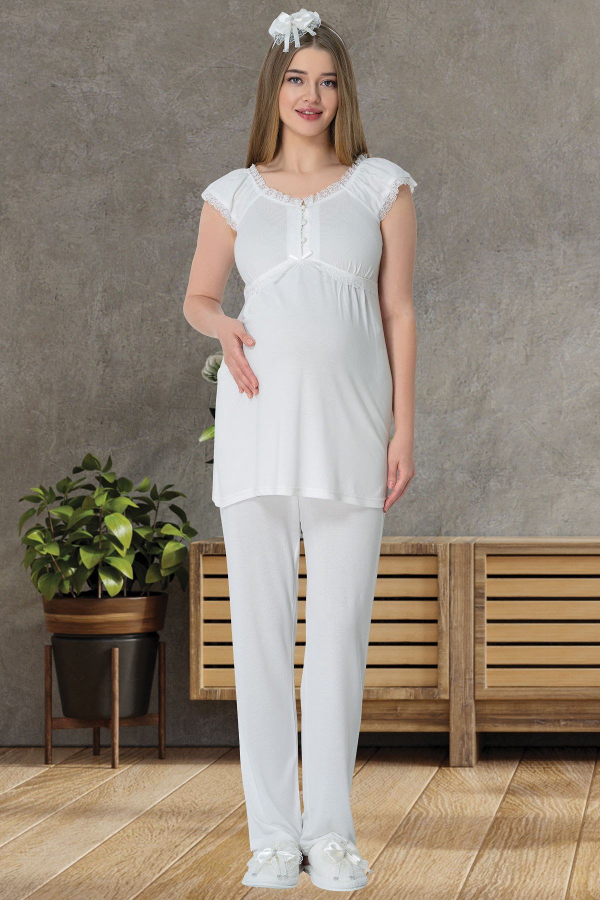 Mecit 5609 Ekru Hamile Lohusa Pijama Takımı