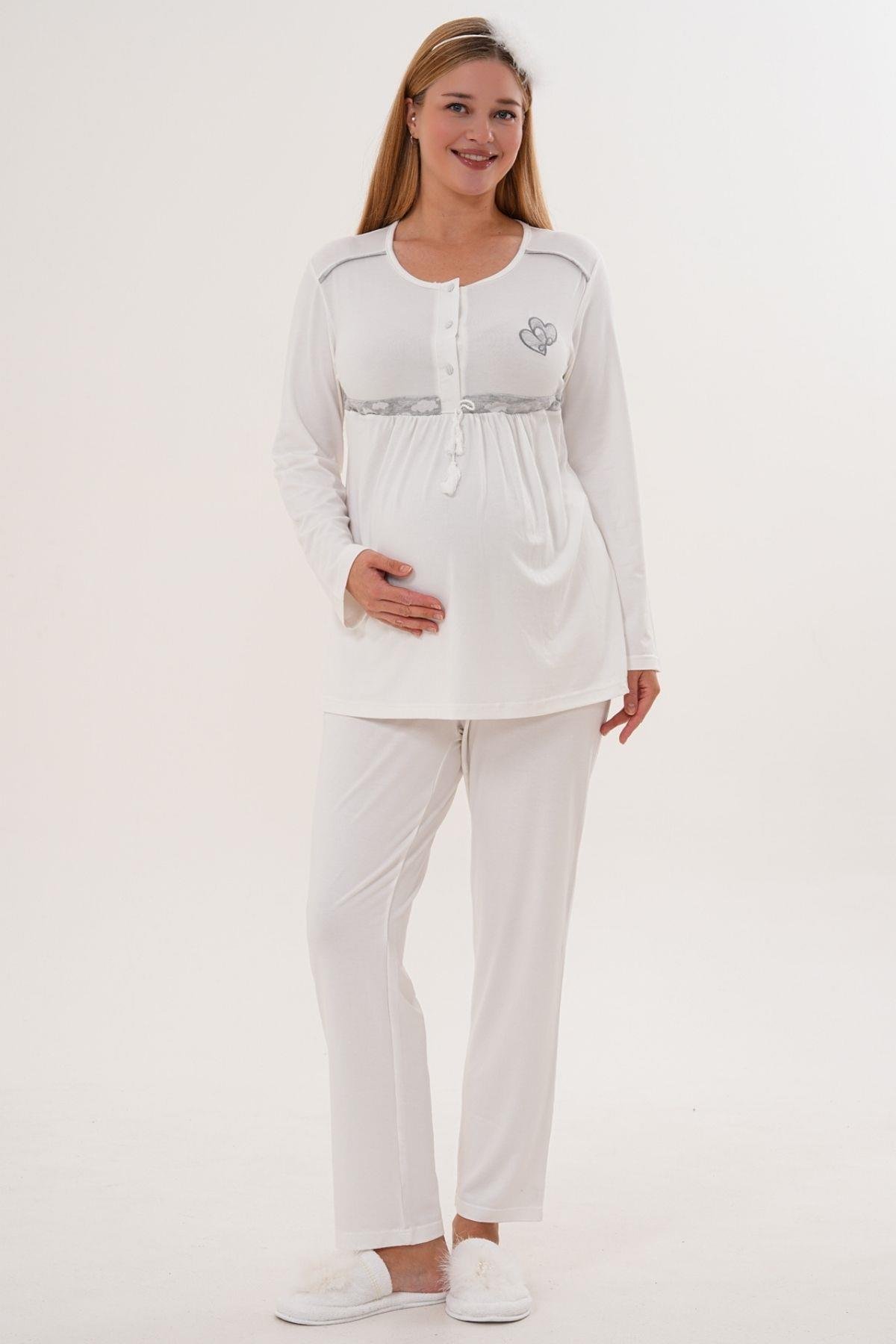 Mecit PijamaMecit 6100 Gri Sabahlıklı Şardonlu Hamile Lohusa Pijama Takımı