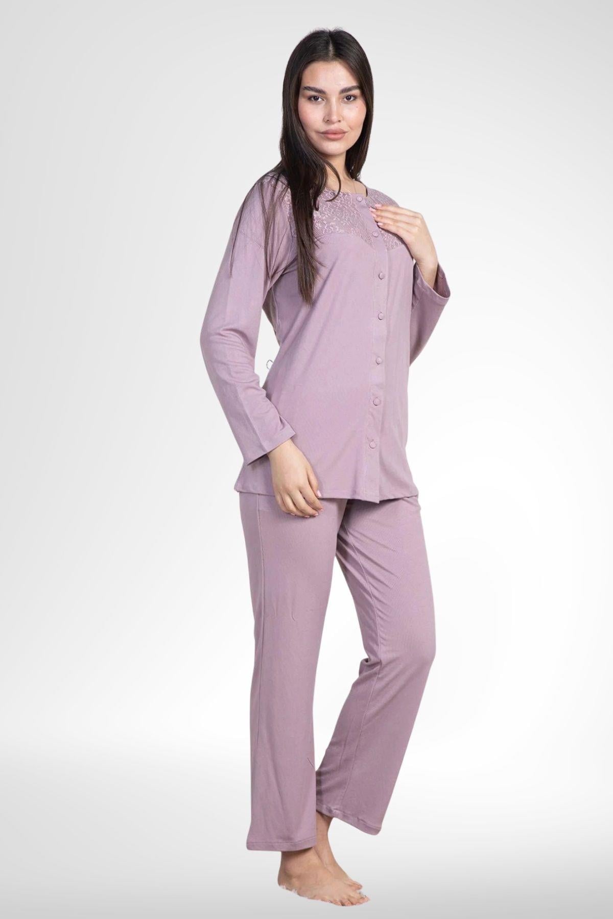 MECİT PİJAMAMecit 6105 Gül Kurusu Kadın Büyük Beden Boydan Düğmeli Pijama Takımı